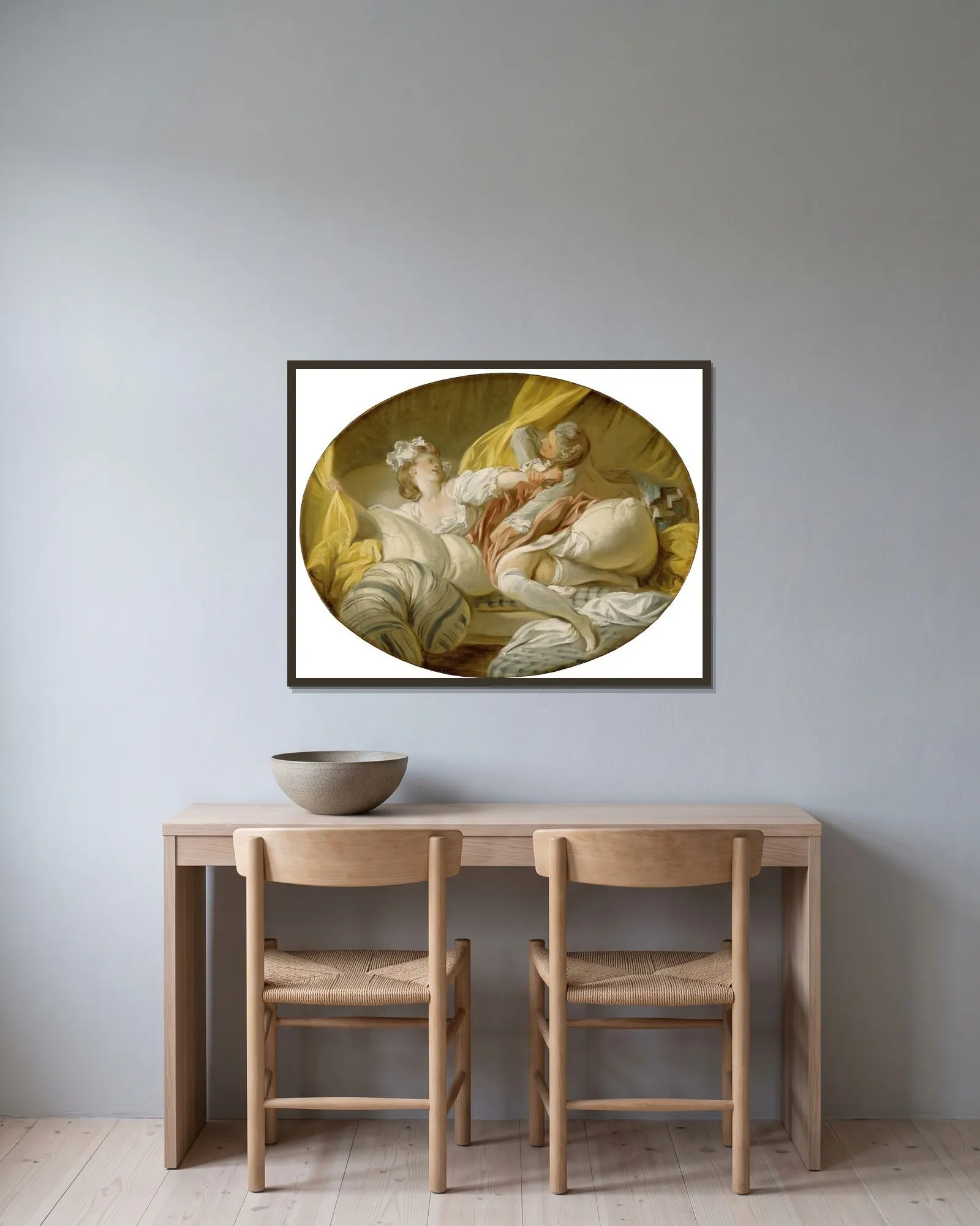 The Beautiful Servant av Jean-Honoré Fragonard inramad på en vägg