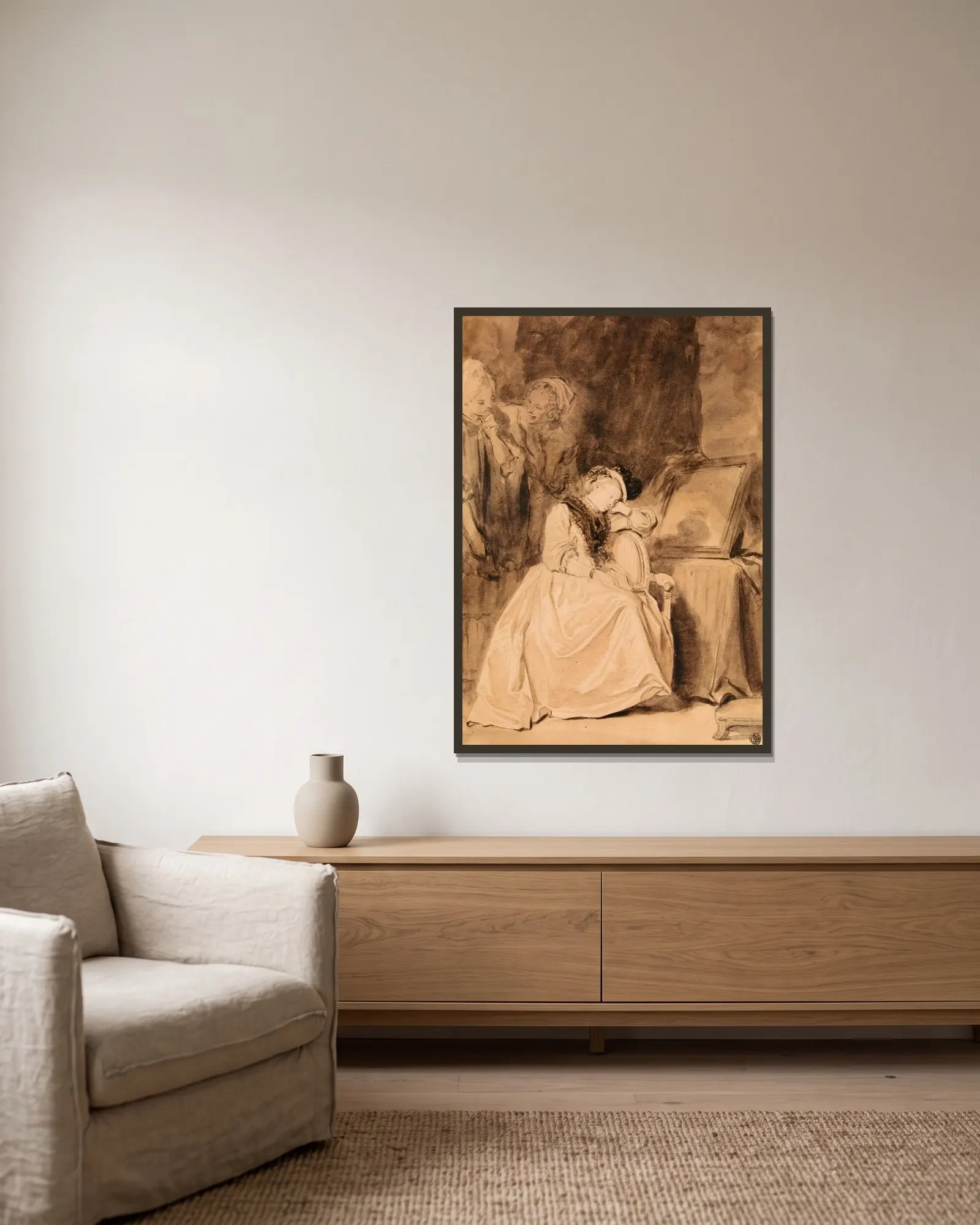 The Dreamer av Jean-Honoré Fragonard inramad på en vägg