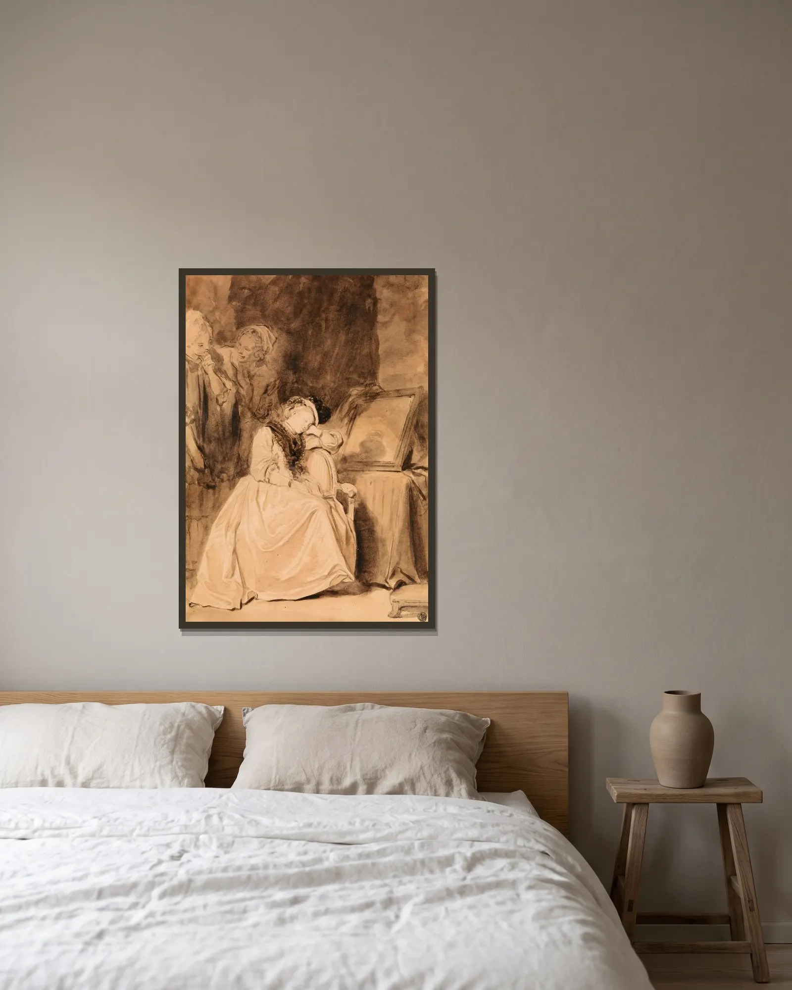 The Dreamer av Jean-Honoré Fragonard inramad på en vägg