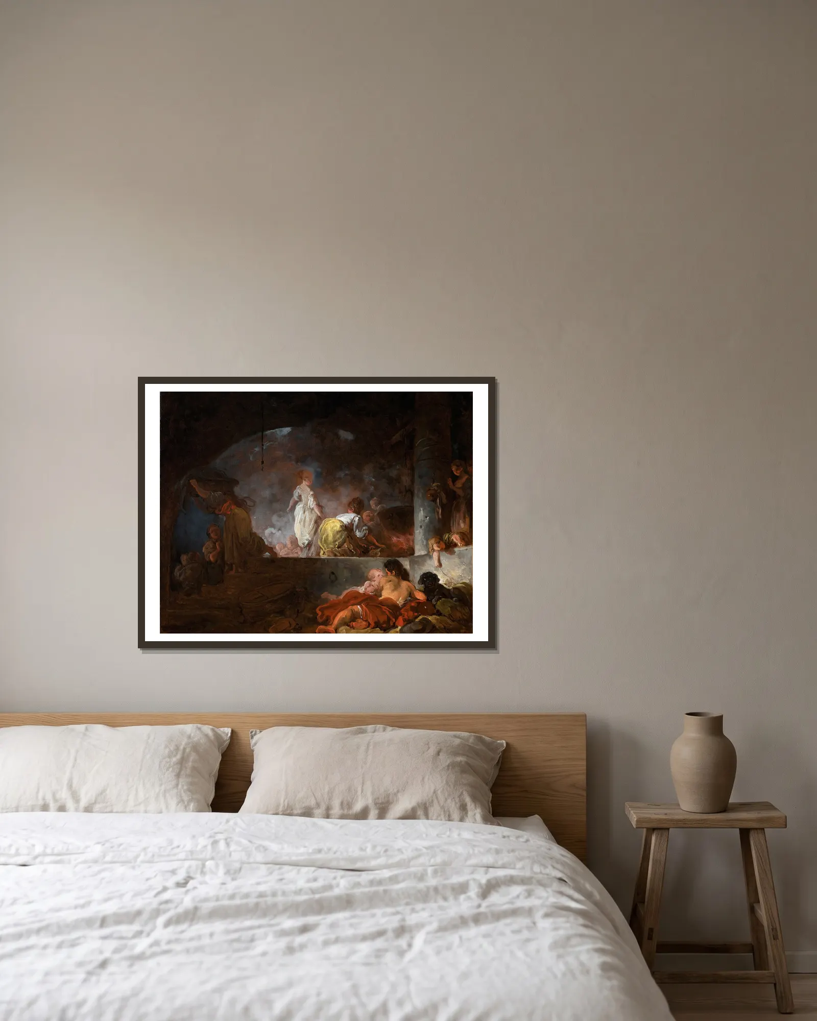The Laundresses av Jean-Honoré Fragonard inramad på en vägg