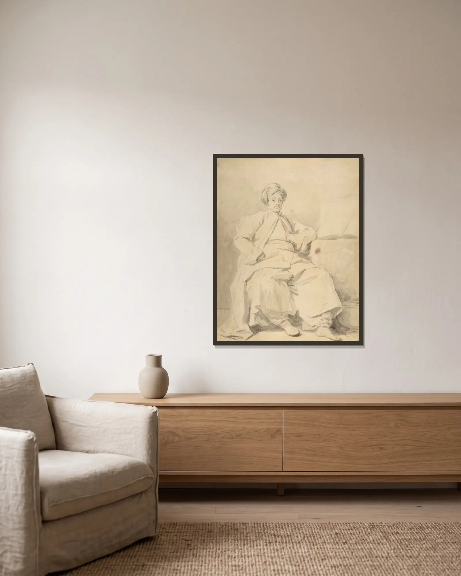 The Sultan av Jean-Honoré Fragonard inramad på en vägg