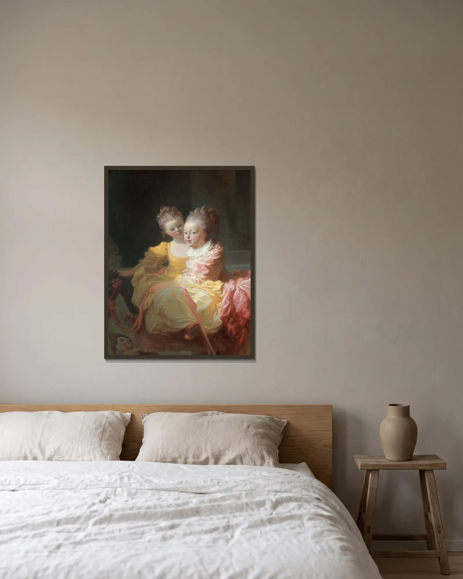 The Two Sisters av Jean-Honoré Fragonard inramad på en vägg