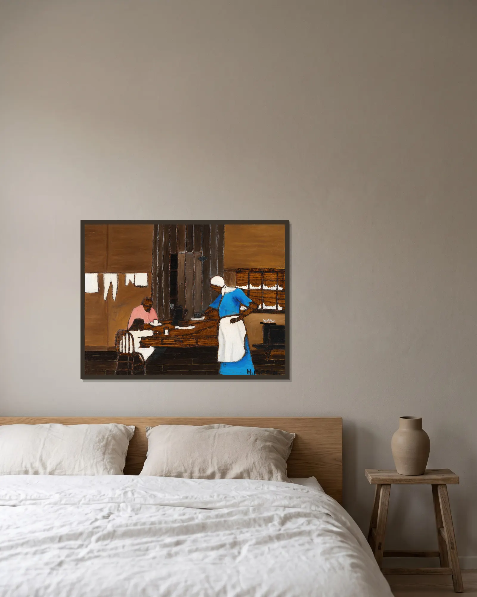 Supper Time av Horace Pippin inramad på en vägg