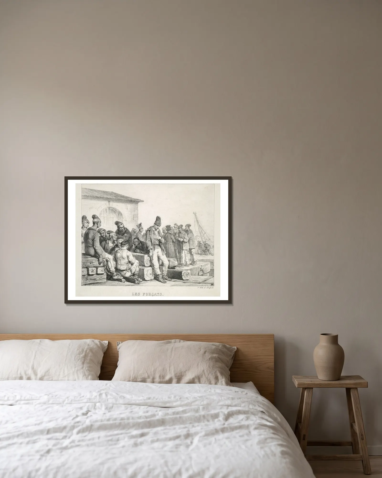 The Convicts av Horace Vernet inramad på en vägg
