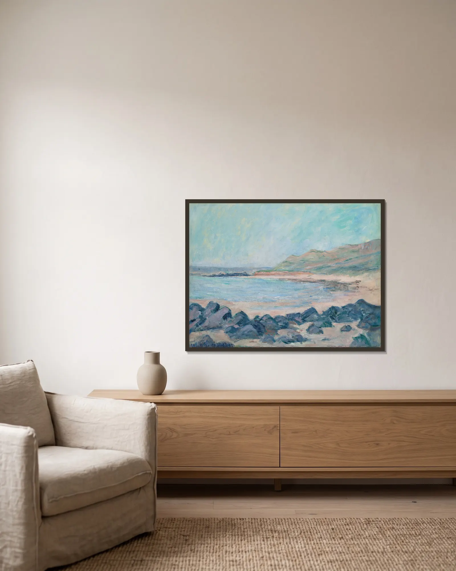 Bords de mer av Blanche Hoschedé-Monet inramad på en vägg