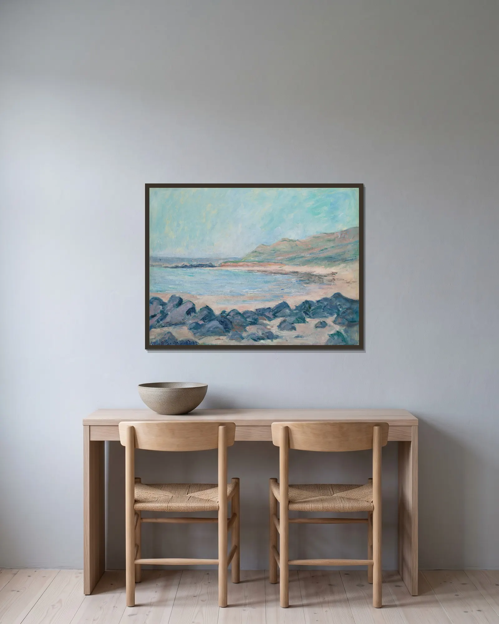 Bords de mer av Blanche Hoschedé-Monet inramad på en vägg