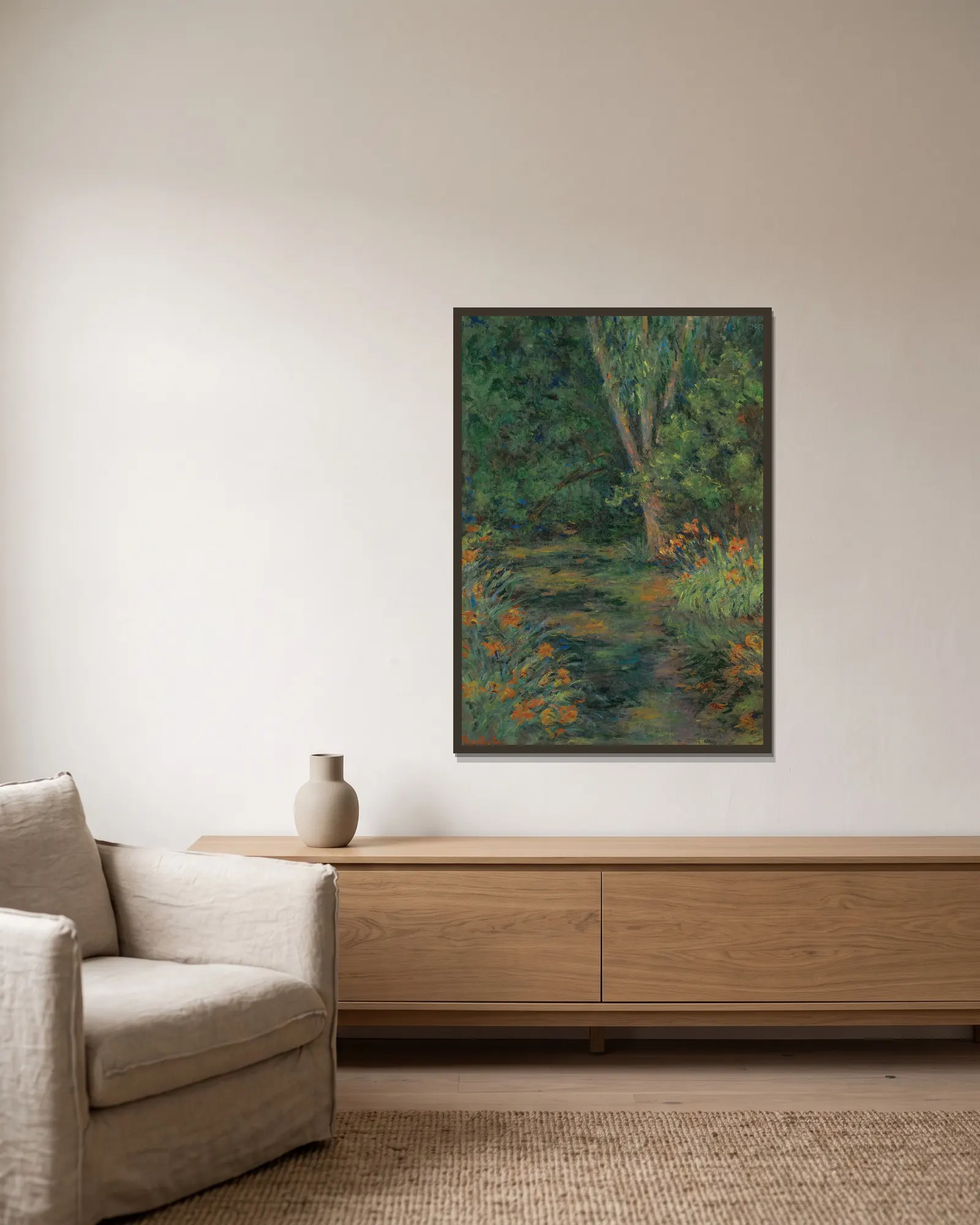 Fleurs Du Jardin av Blanche Hoschedé-Monet inramad på en vägg