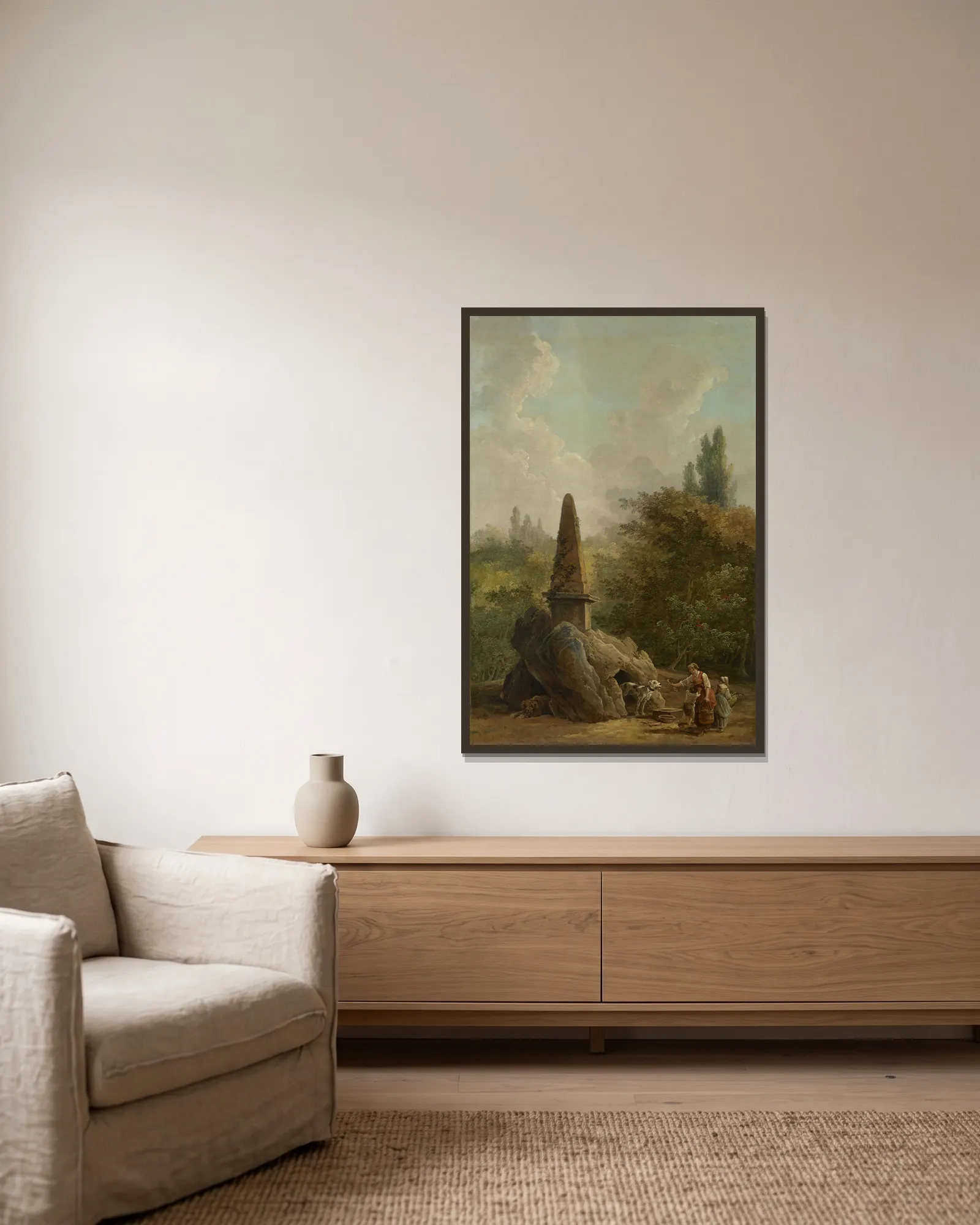 Garden Monument av Hubert Robert inramad på en vägg