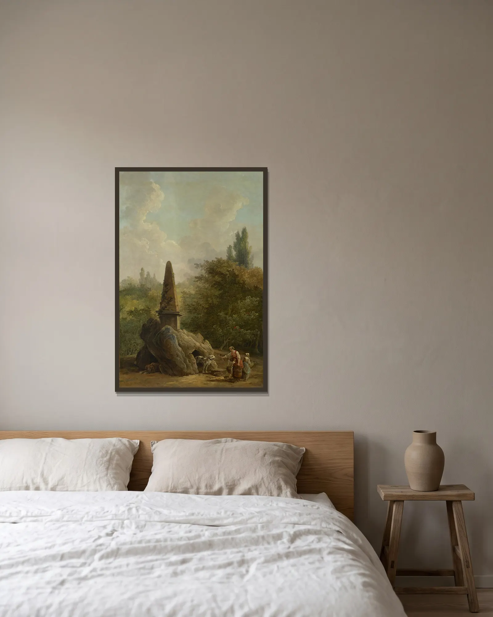 Garden Monument av Hubert Robert inramad på en vägg