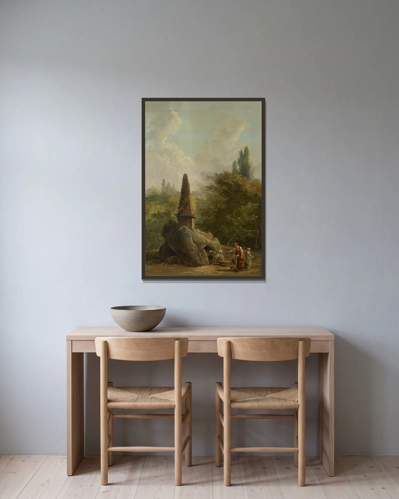 Garden Monument av Hubert Robert inramad på en vägg