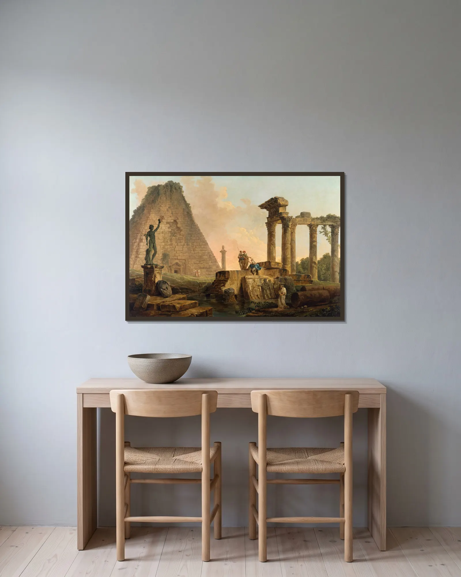 Ruines Romaines av Hubert Robert inramad på en vägg