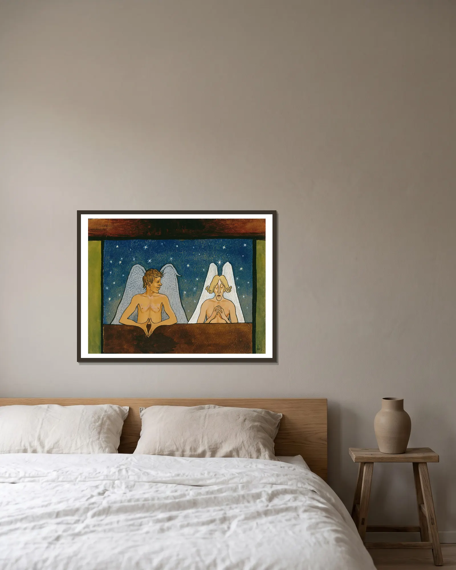 Devotion av Hugo Simberg inramad på en vägg