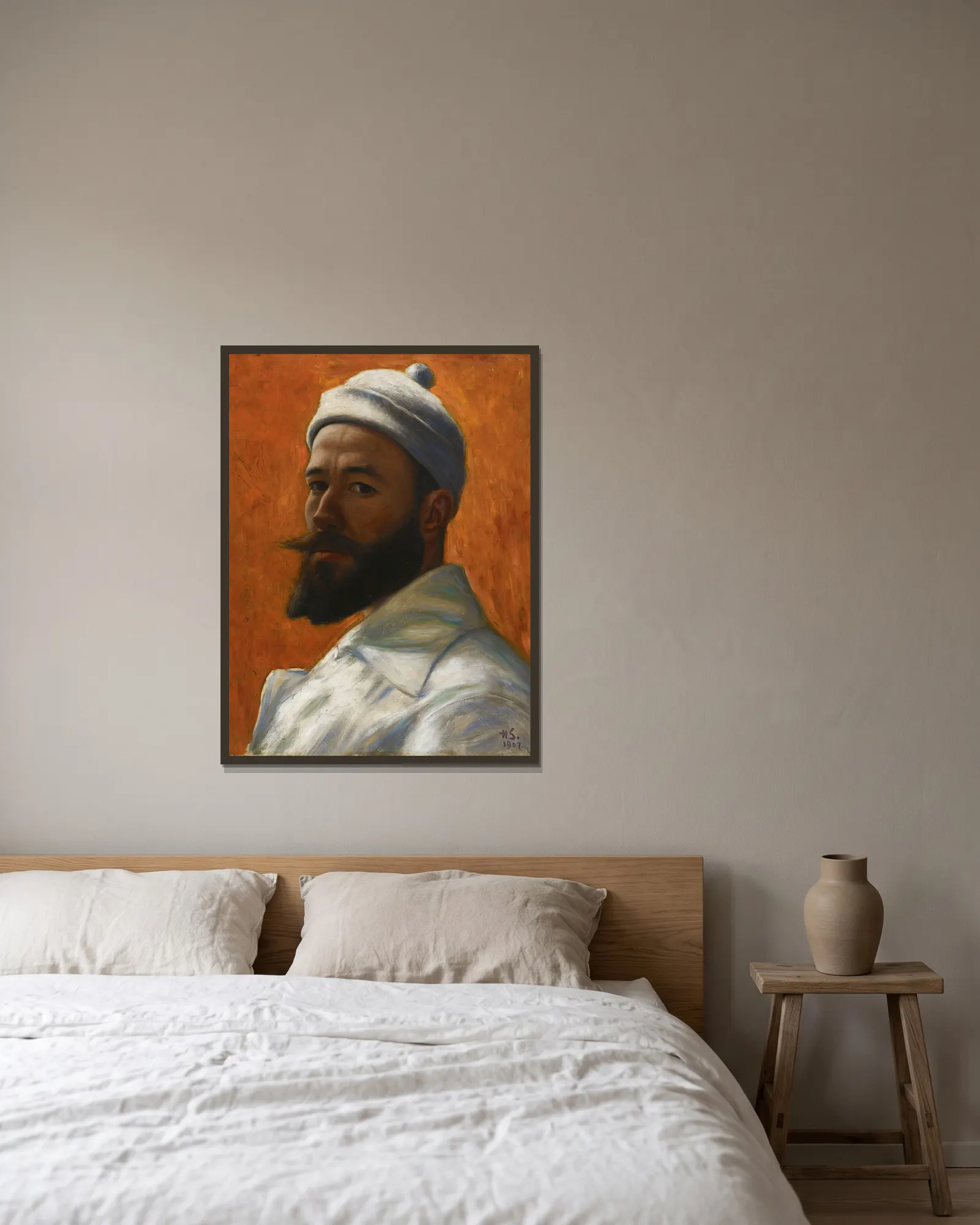Self-Portrait av Hugo Simberg inramad på en vägg