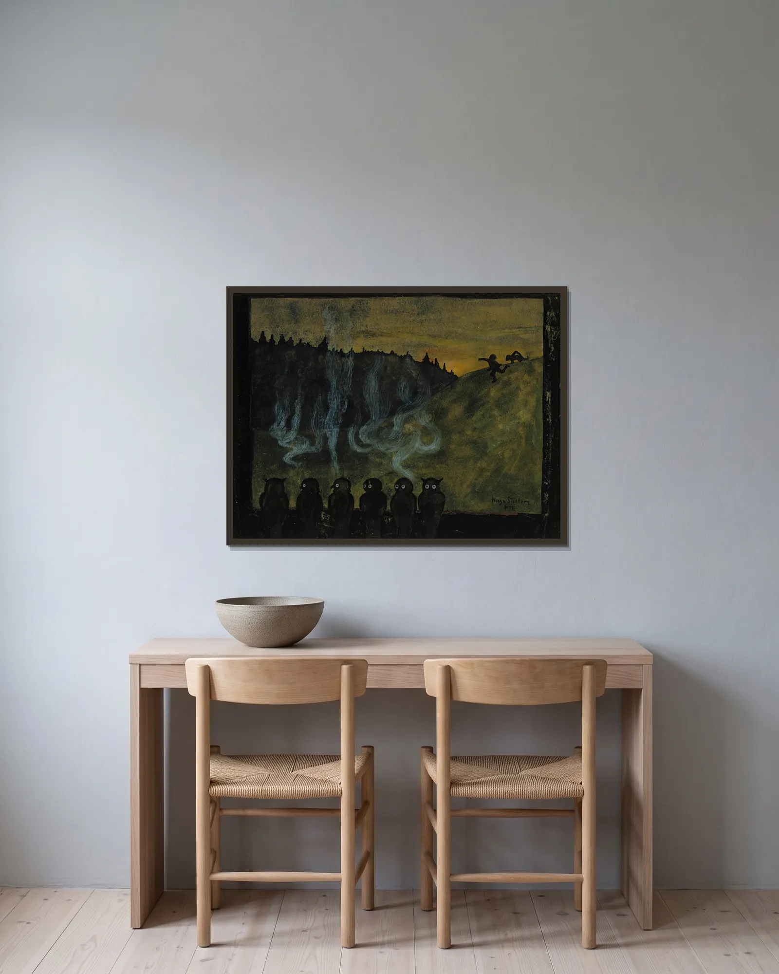 Vision av Hugo Simberg inramad på en vägg