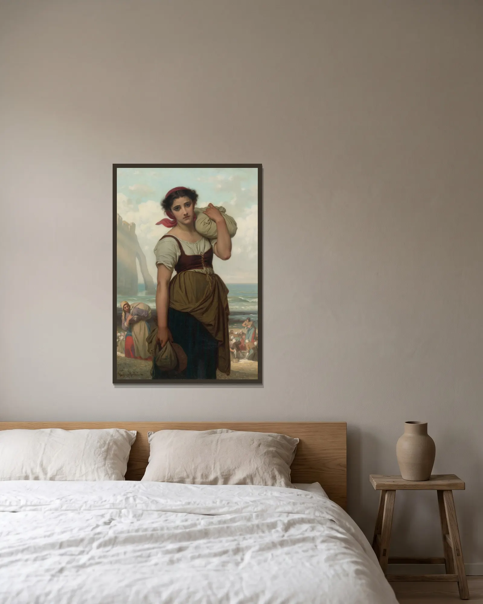 Laveuse D’étretat av Hugues Merle inramad på en vägg