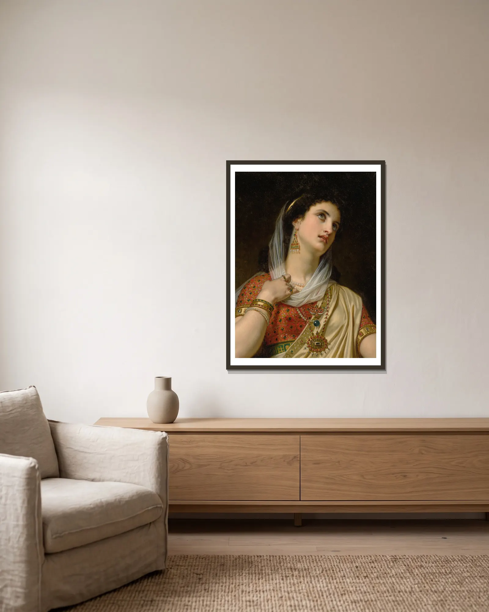Queen Esther av Hugues Merle inramad på en vägg