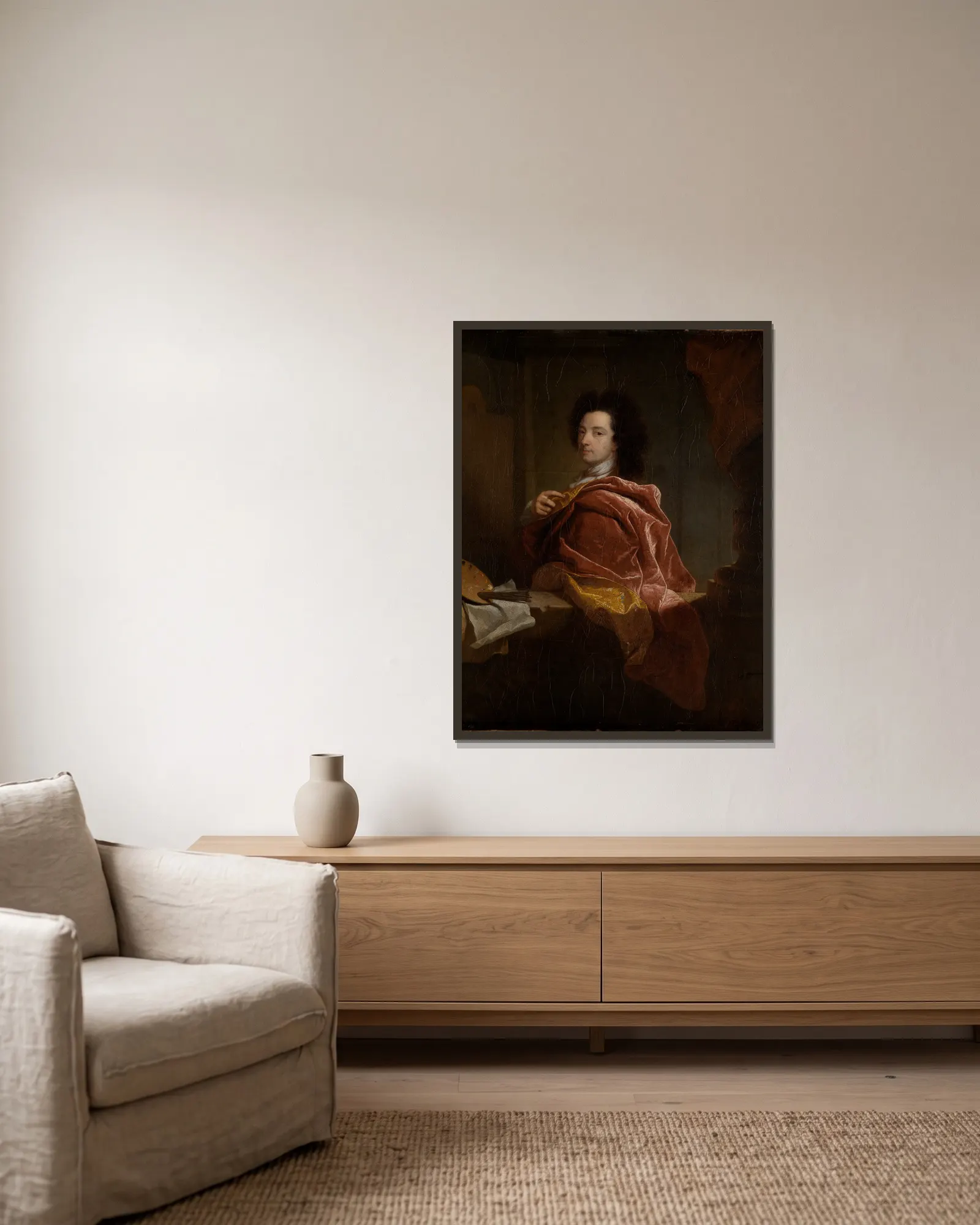 Self-portrait av Hyacinthe Rigaud inramad på en vägg