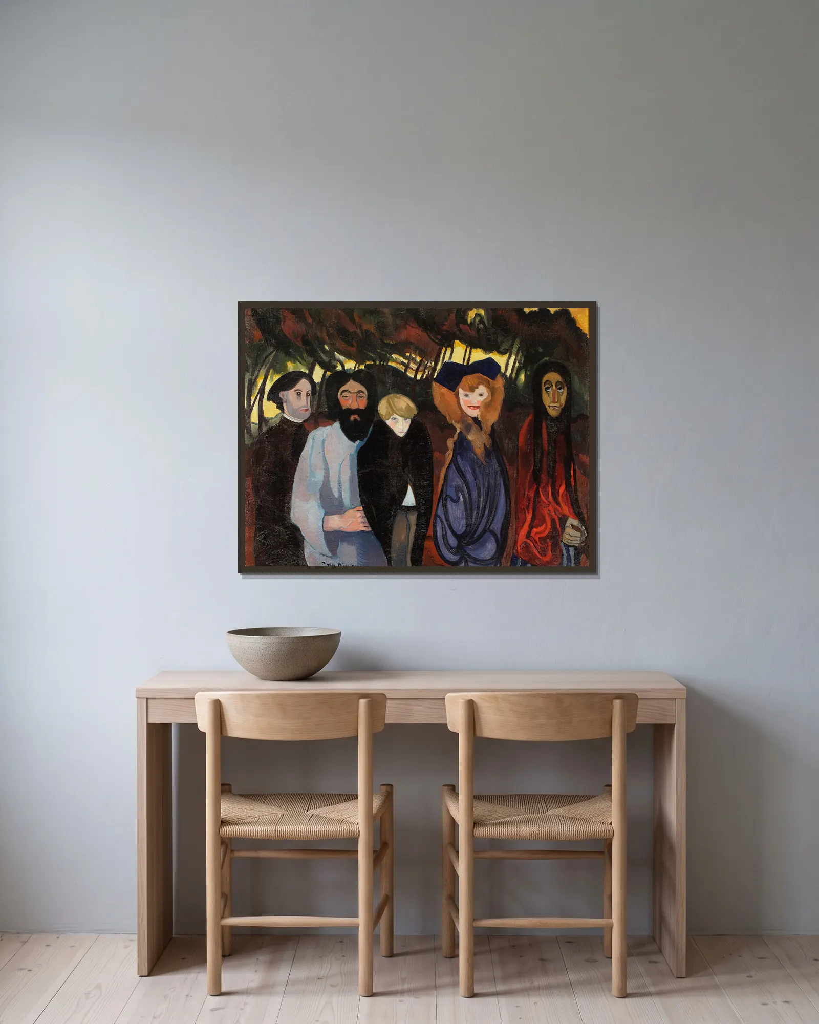 Composition with five figures av Stanisław Ignacy Witkiewicz inramad på en vägg