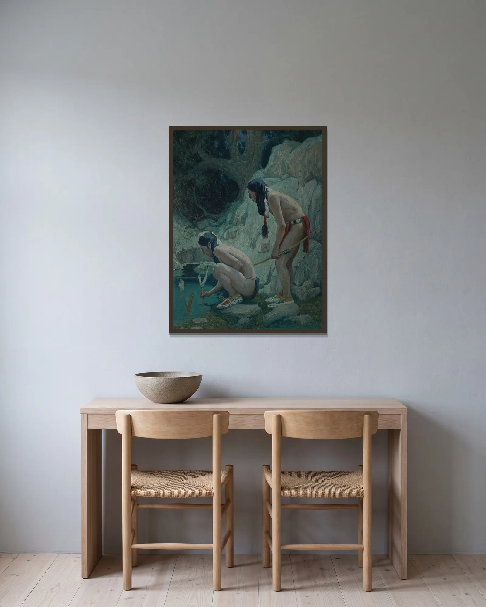 Sacred Waters av Eanger Irving Couse inramad på en vägg
