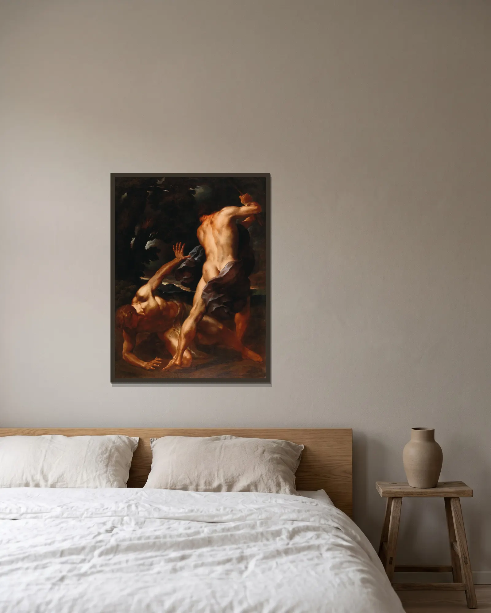 Cain and Abel av Italian School inramad på en vägg