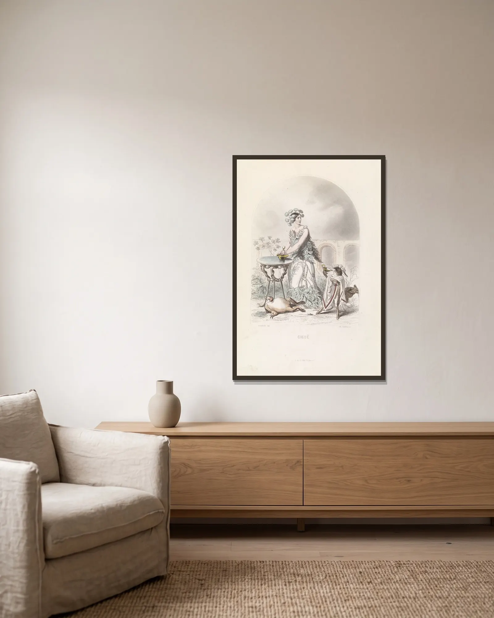 Ciguë av J. J. Grandville inramad på en vägg