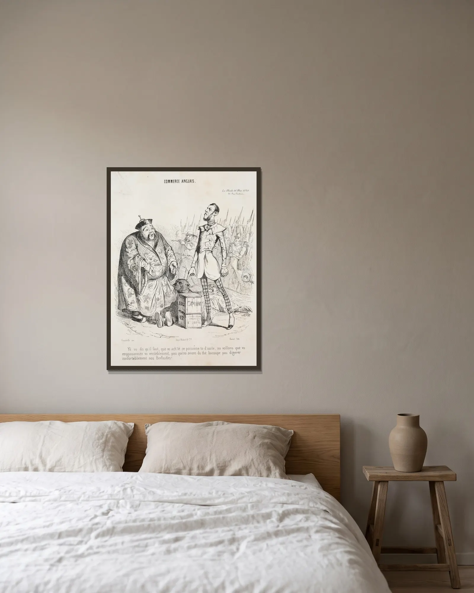 Commerce anglais av J. J. Grandville inramad på en vägg