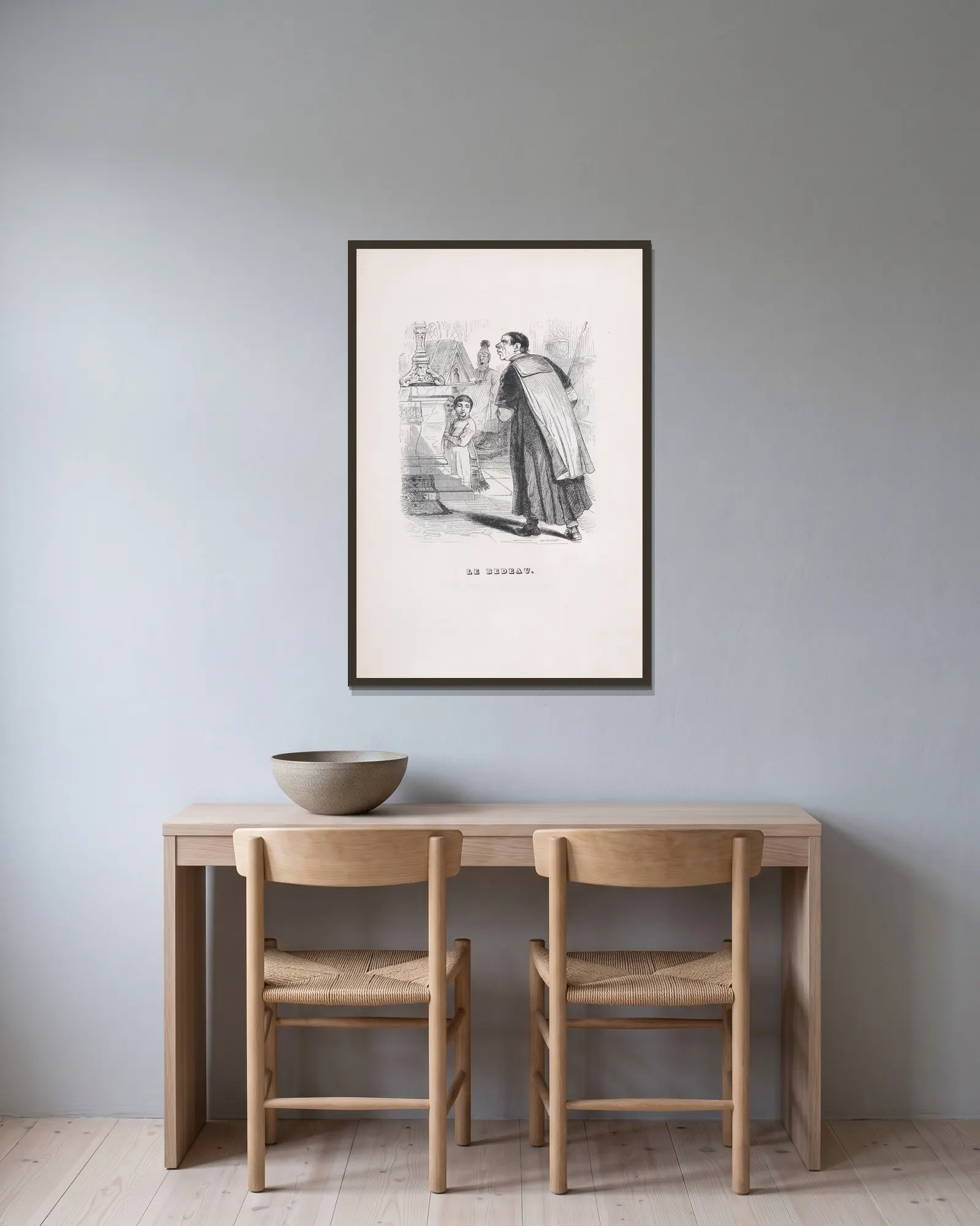 The Beadle av J. J. Grandville inramad på en vägg