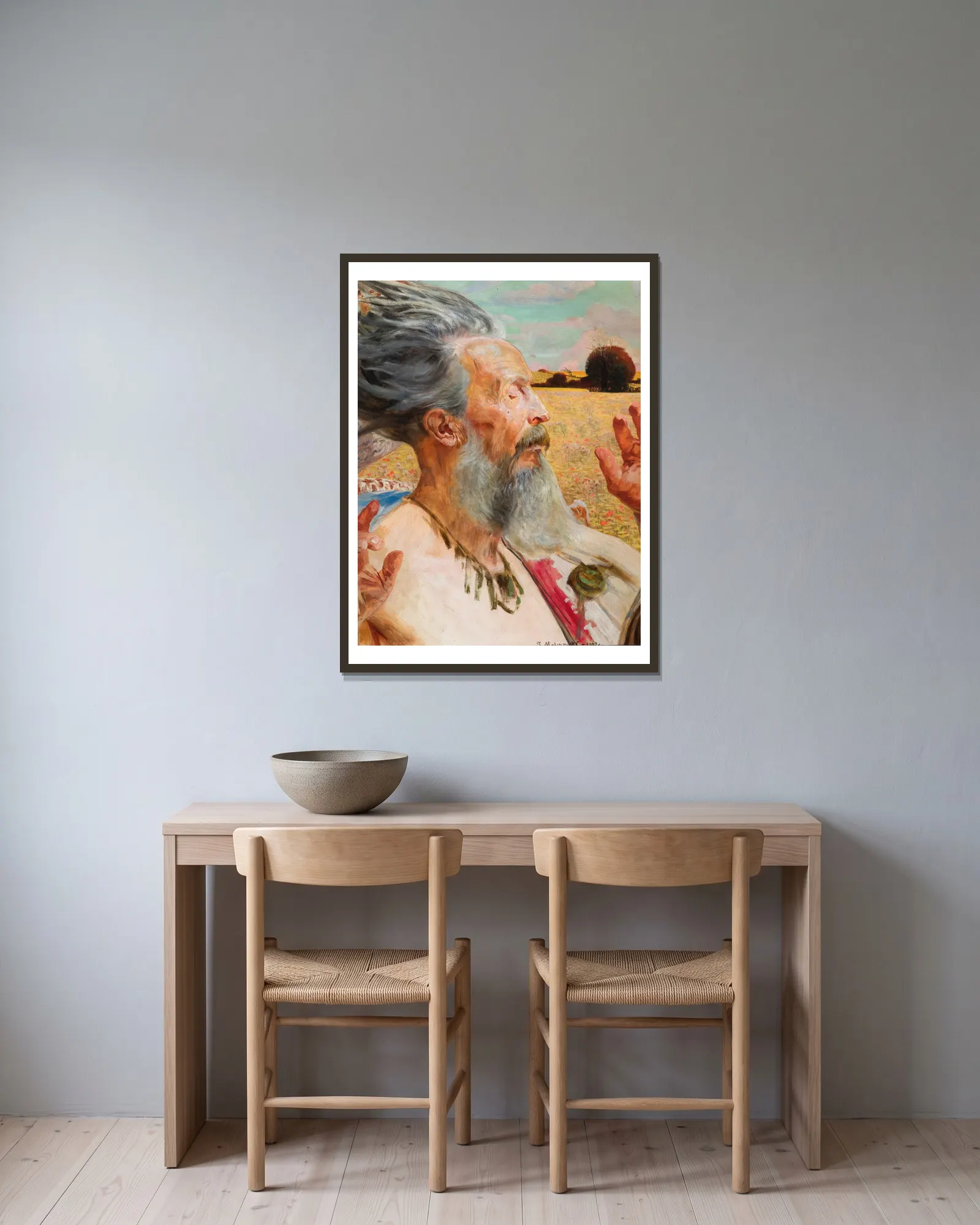 Derwid av Jacek Malczewski inramad på en vägg