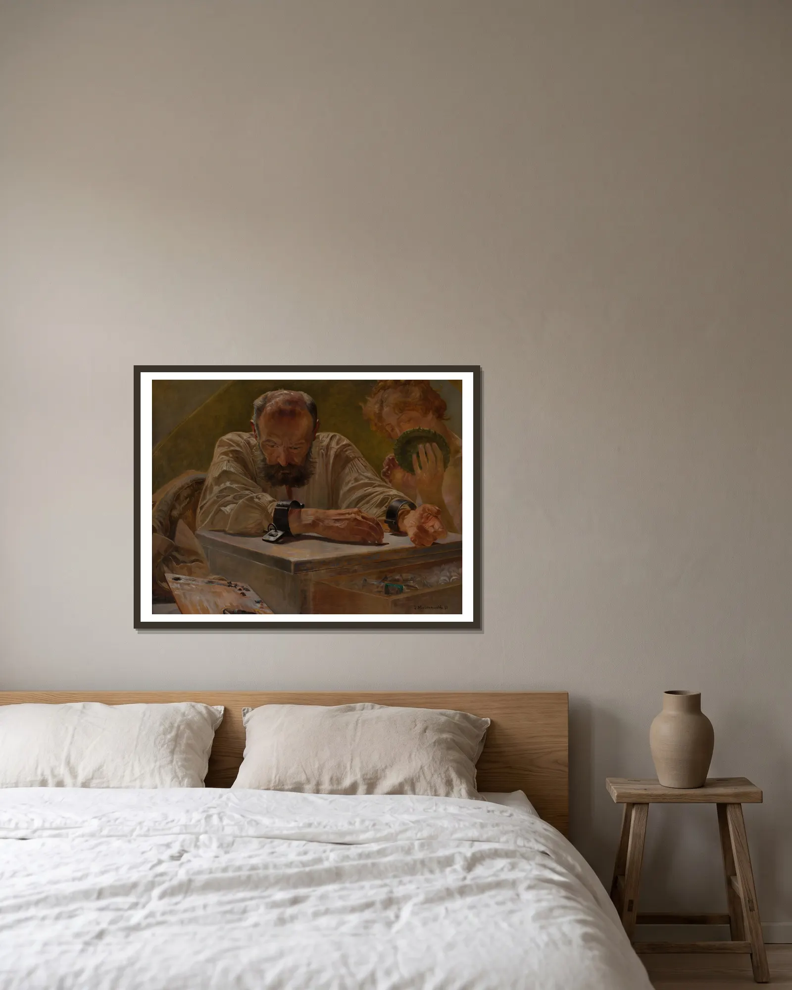 Relaxation av Jacek Malczewski inramad på en vägg