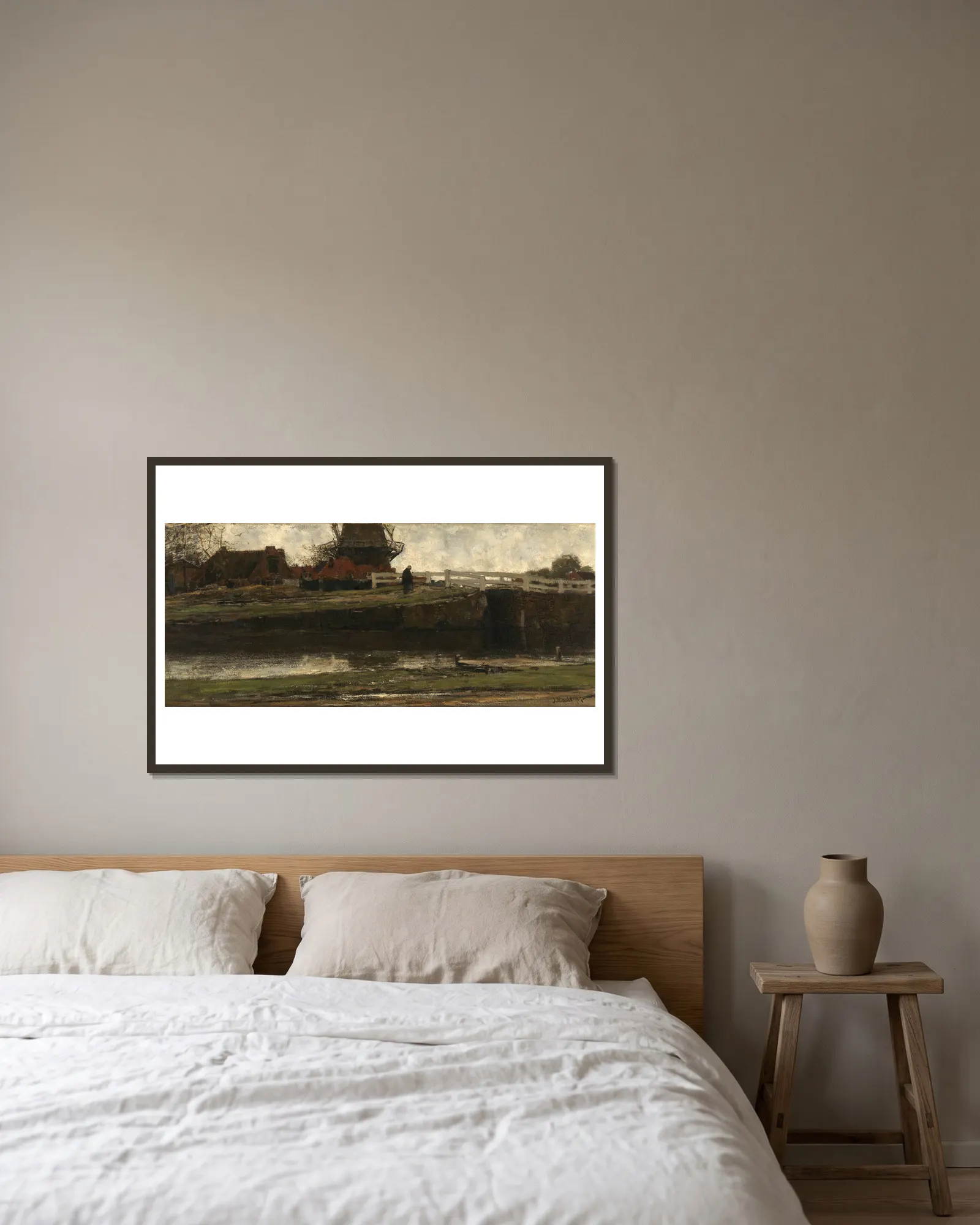 The Truncated Windmill av Jacob Maris inramad på en vägg