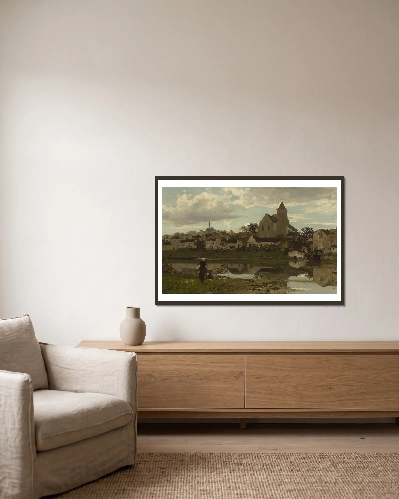 View at Montigny-sur-Loing av Jacob Maris inramad på en vägg