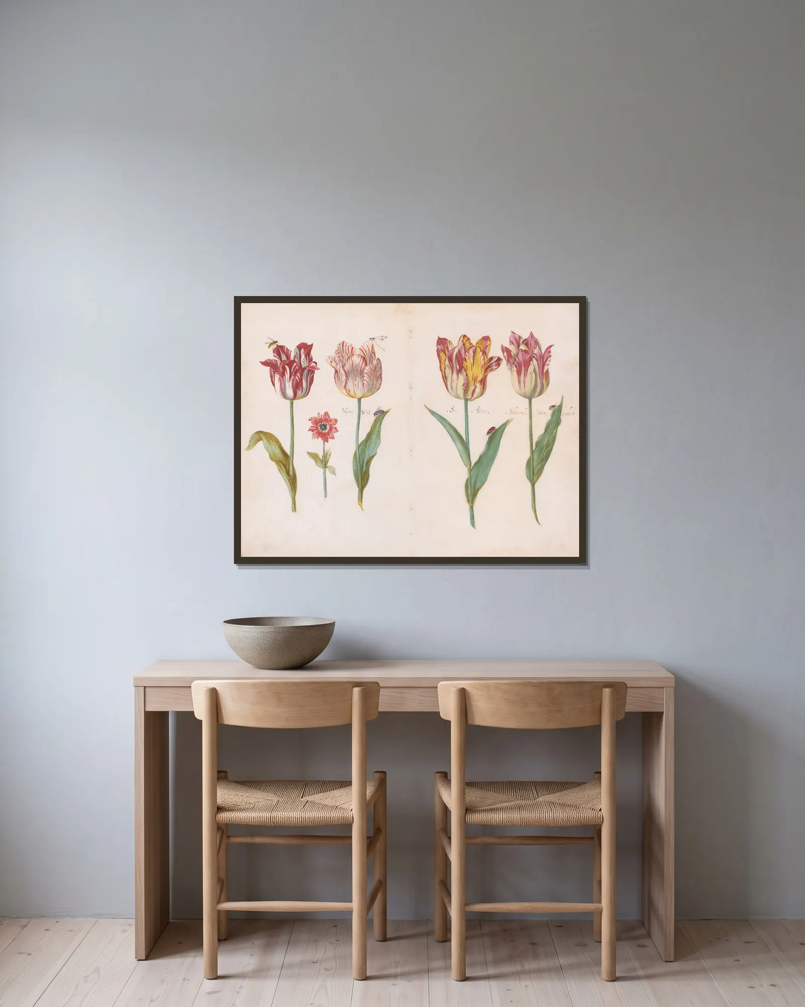 Sheet from a Tulip Book av Jacob Marrel inramad på en vägg