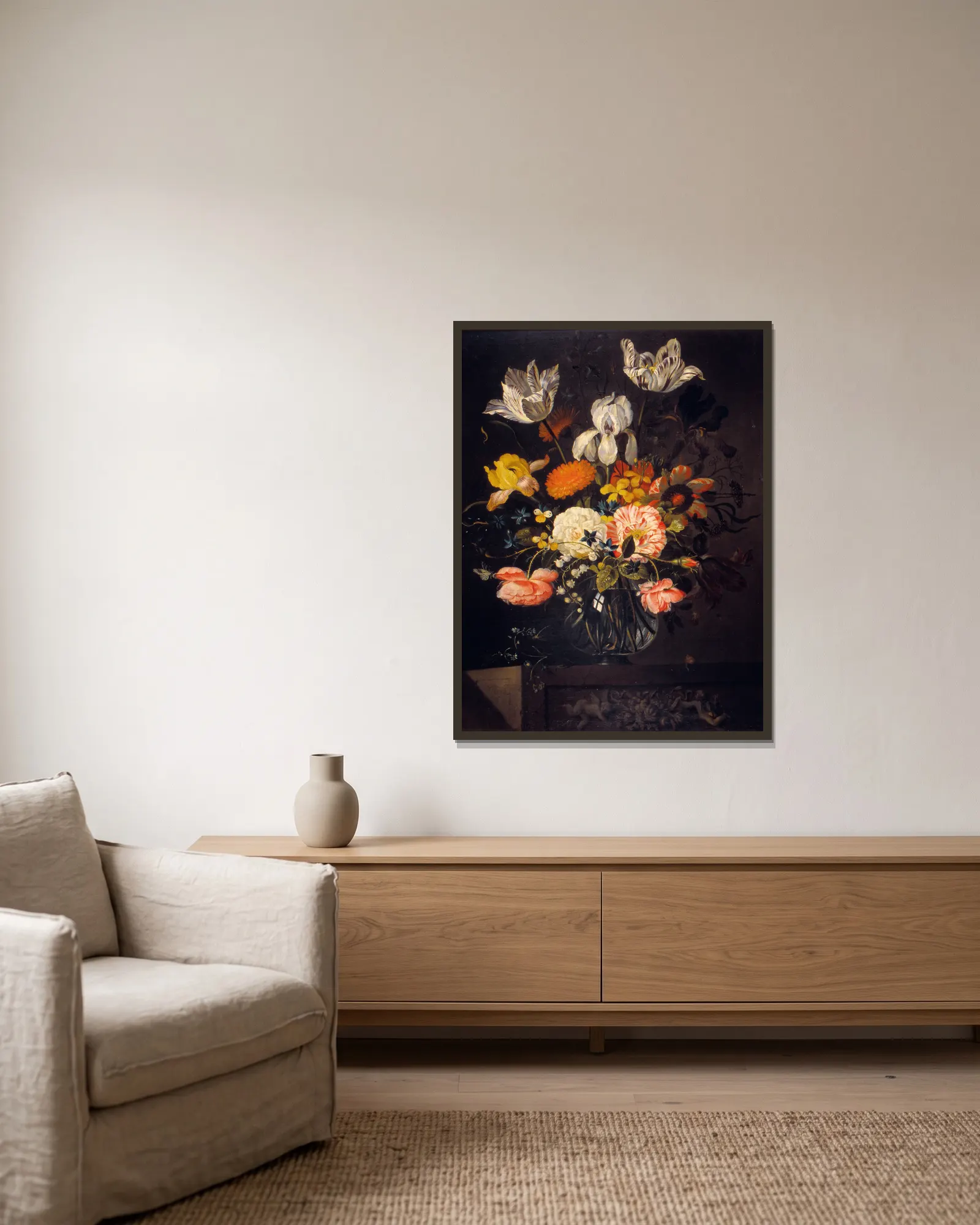 Still-Life with Flowers av Jacob Marrel inramad på en vägg