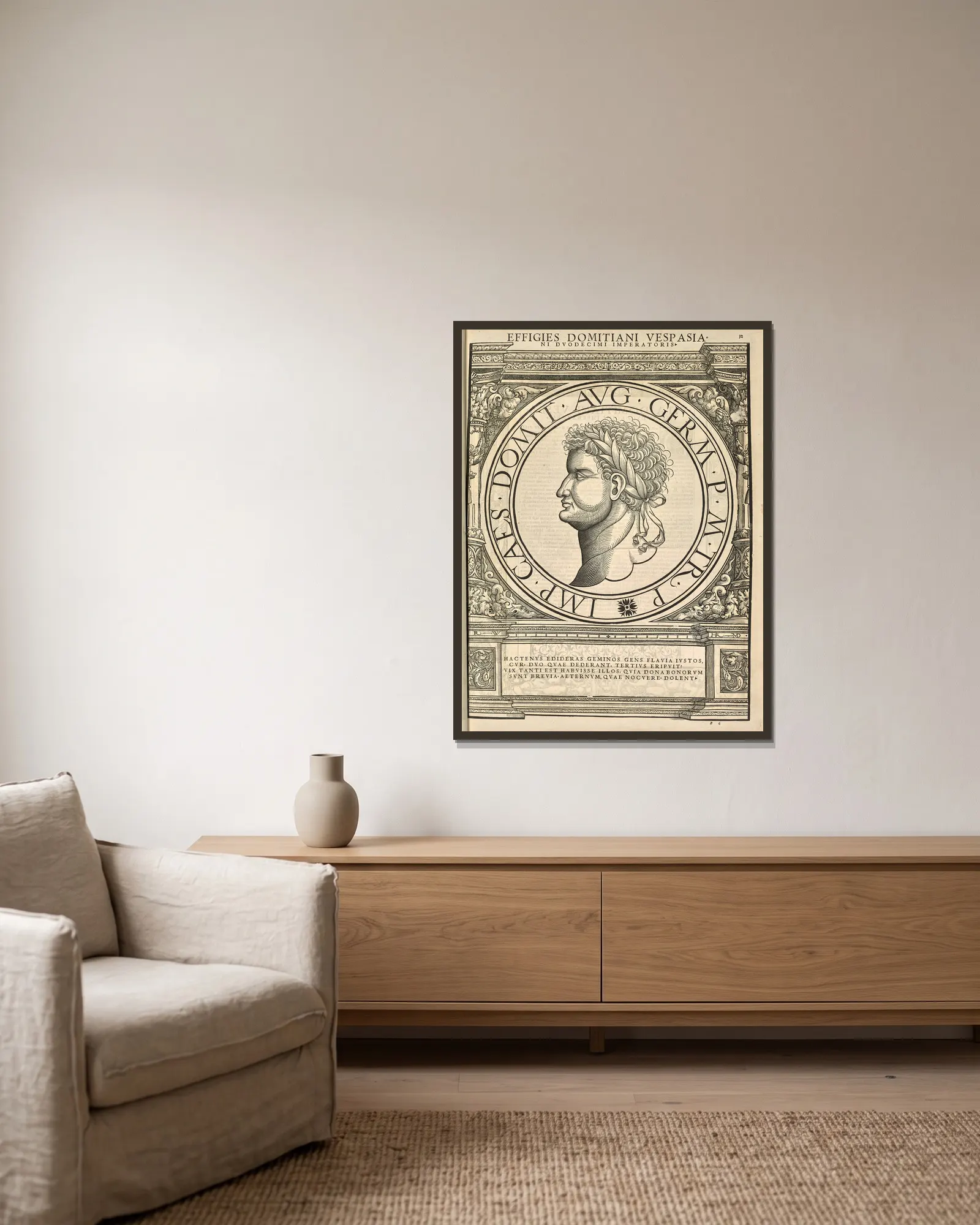 Domitian av Jacopo Strada inramad på en vägg