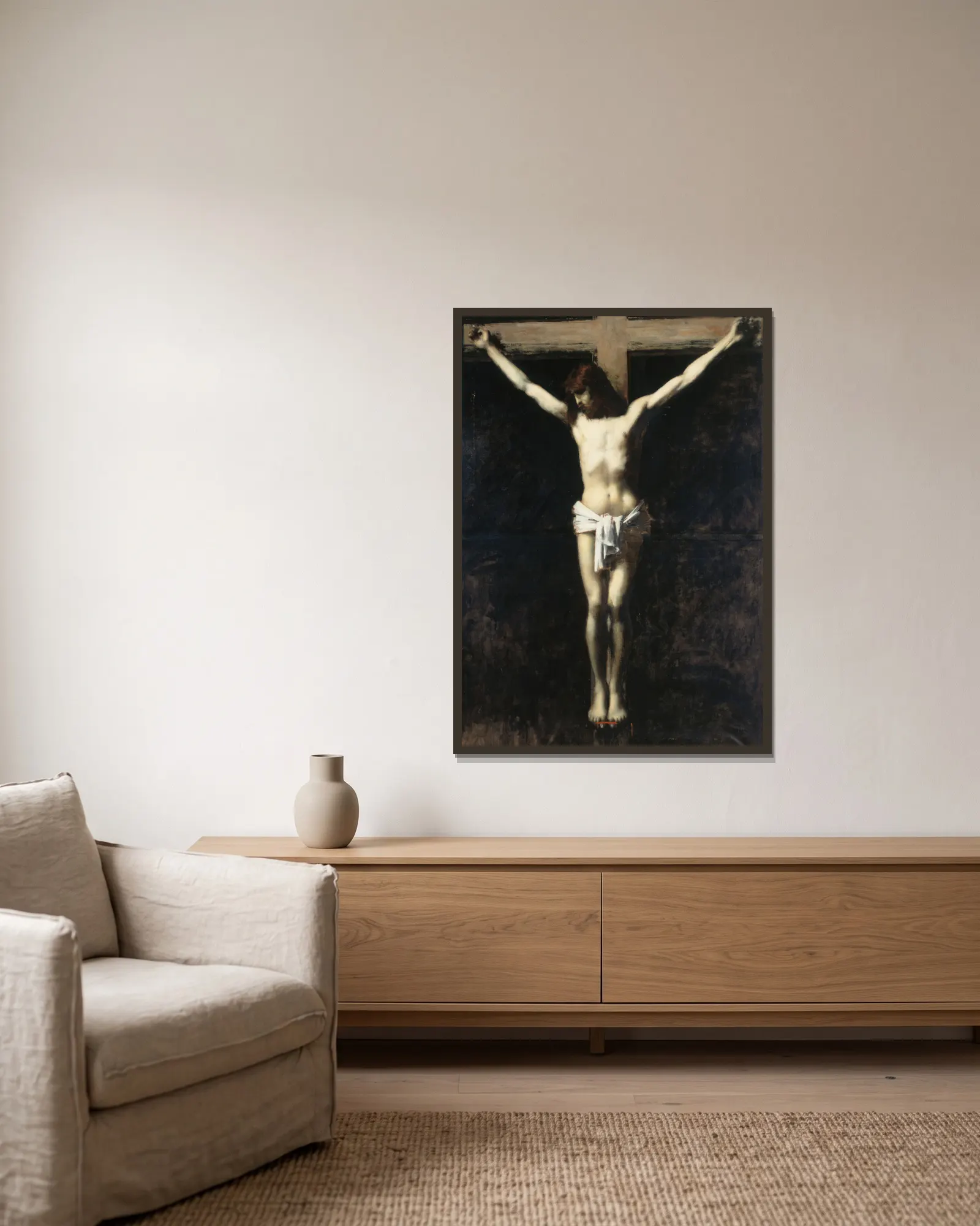 Christ en croix av Jean-Jacques Henner inramad på en vägg