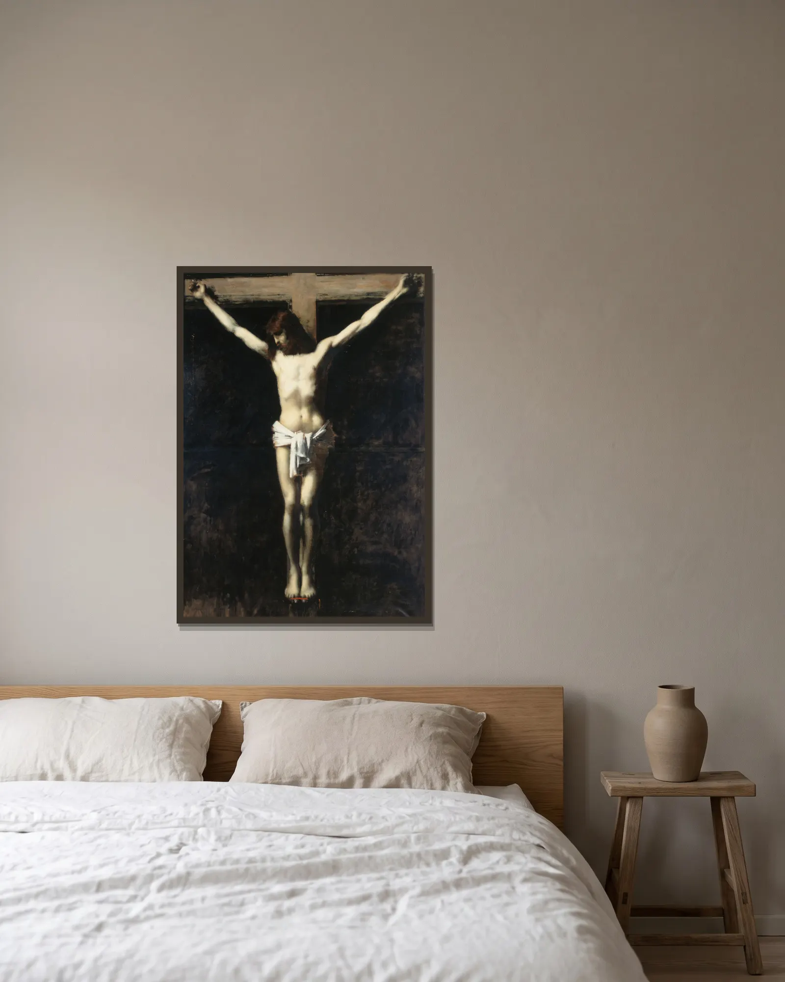Christ en croix av Jean-Jacques Henner inramad på en vägg