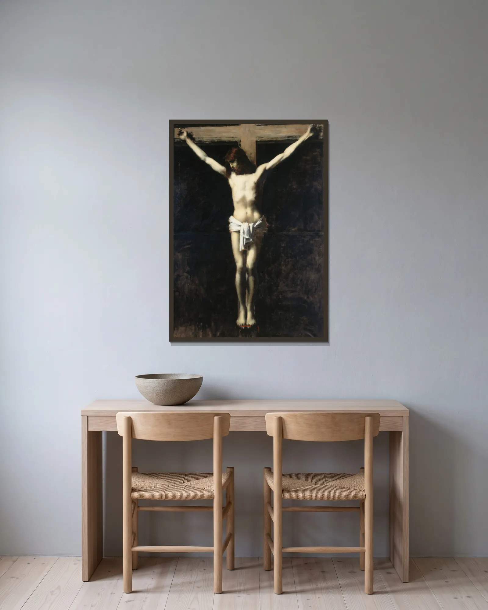 Christ en croix av Jean-Jacques Henner inramad på en vägg
