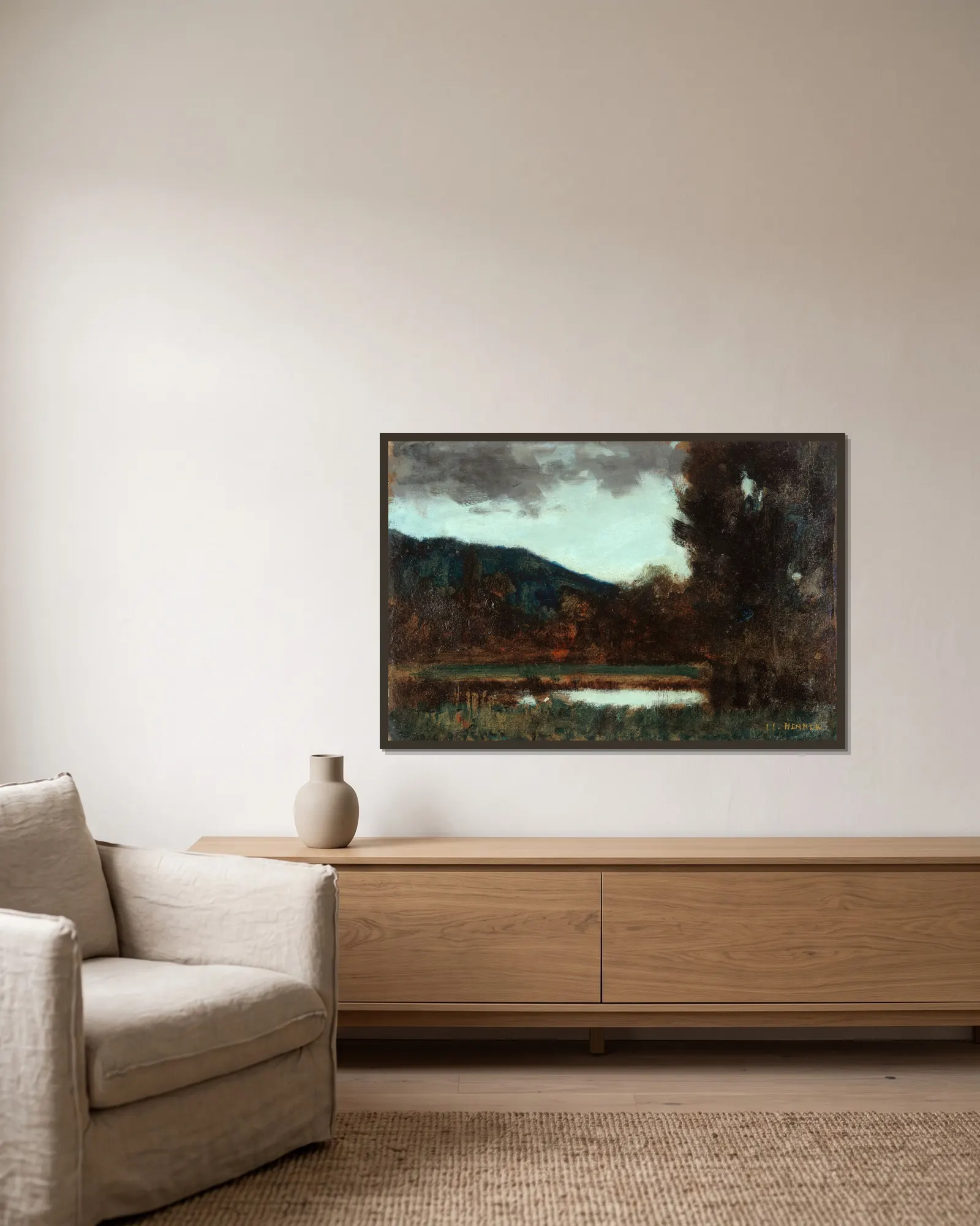 Paysage d’Alsace, crépuscule av Jean-Jacques Henner inramad på en vägg
