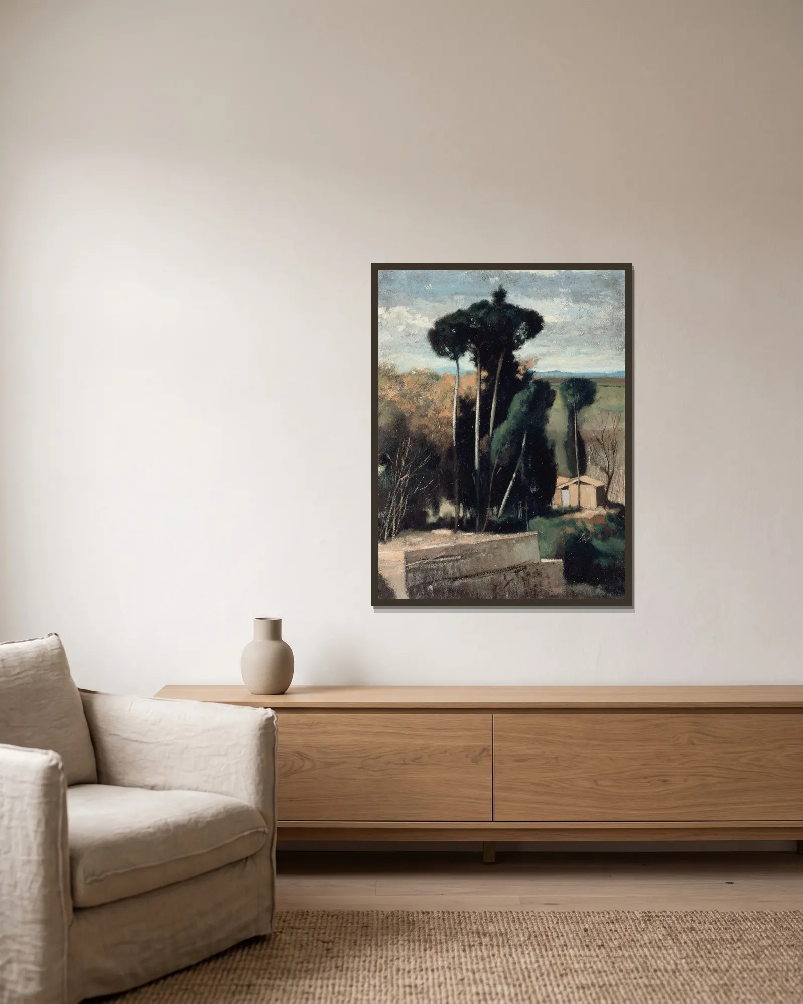 Paysage d’Italie av Jean-Jacques Henner inramad på en vägg