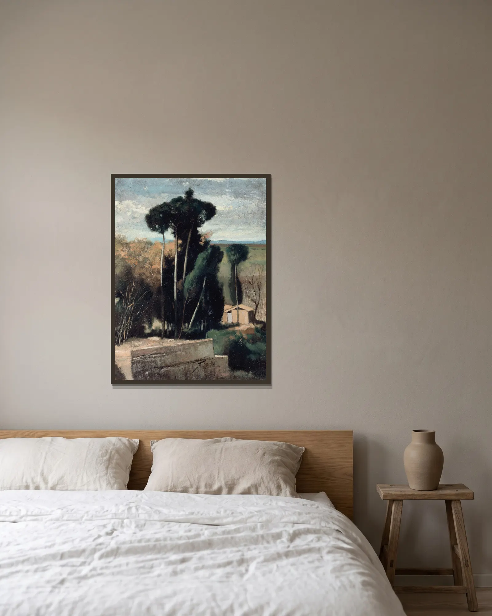Paysage d’Italie av Jean-Jacques Henner inramad på en vägg