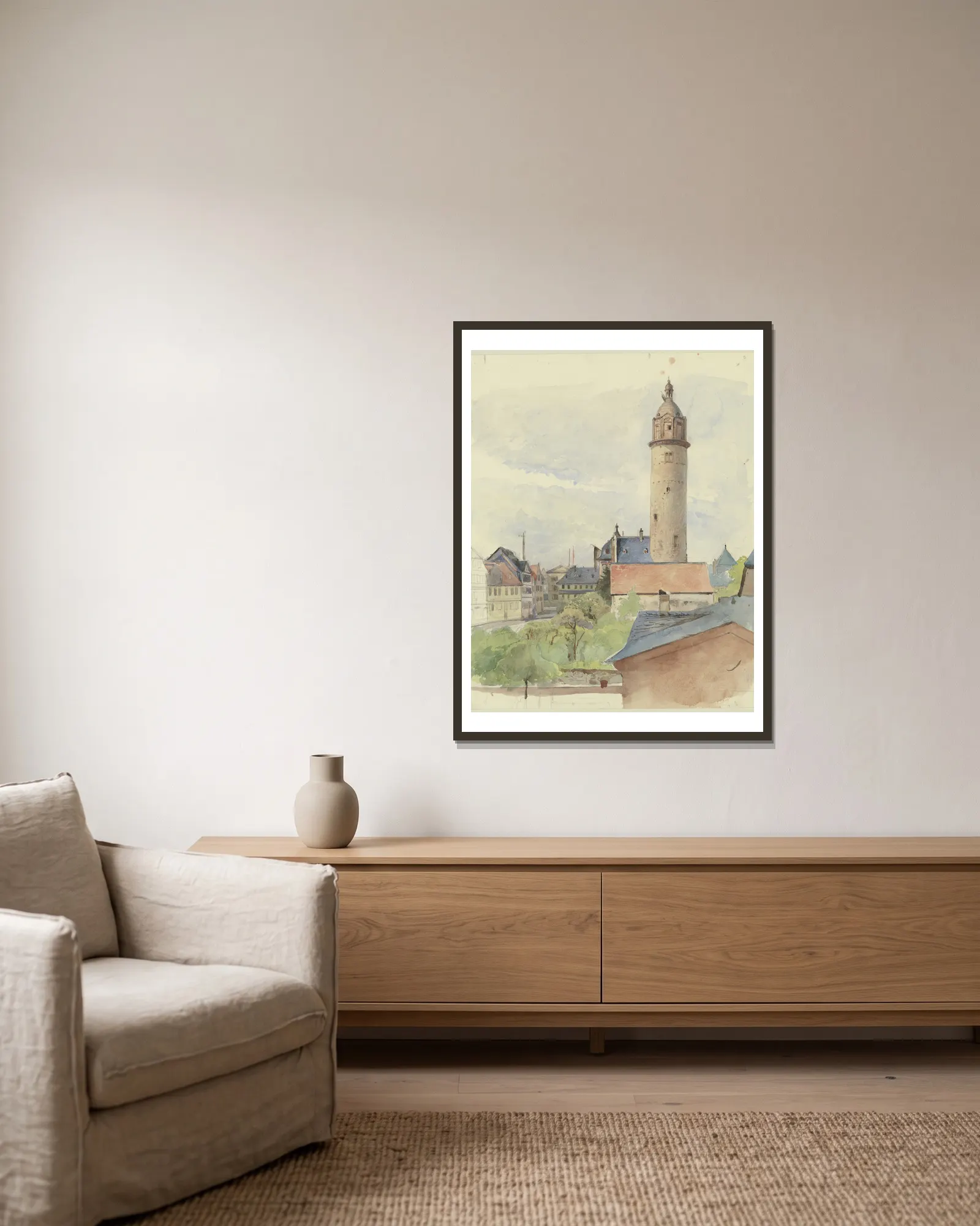 Höchst castle av Jakob Becker inramad på en vägg