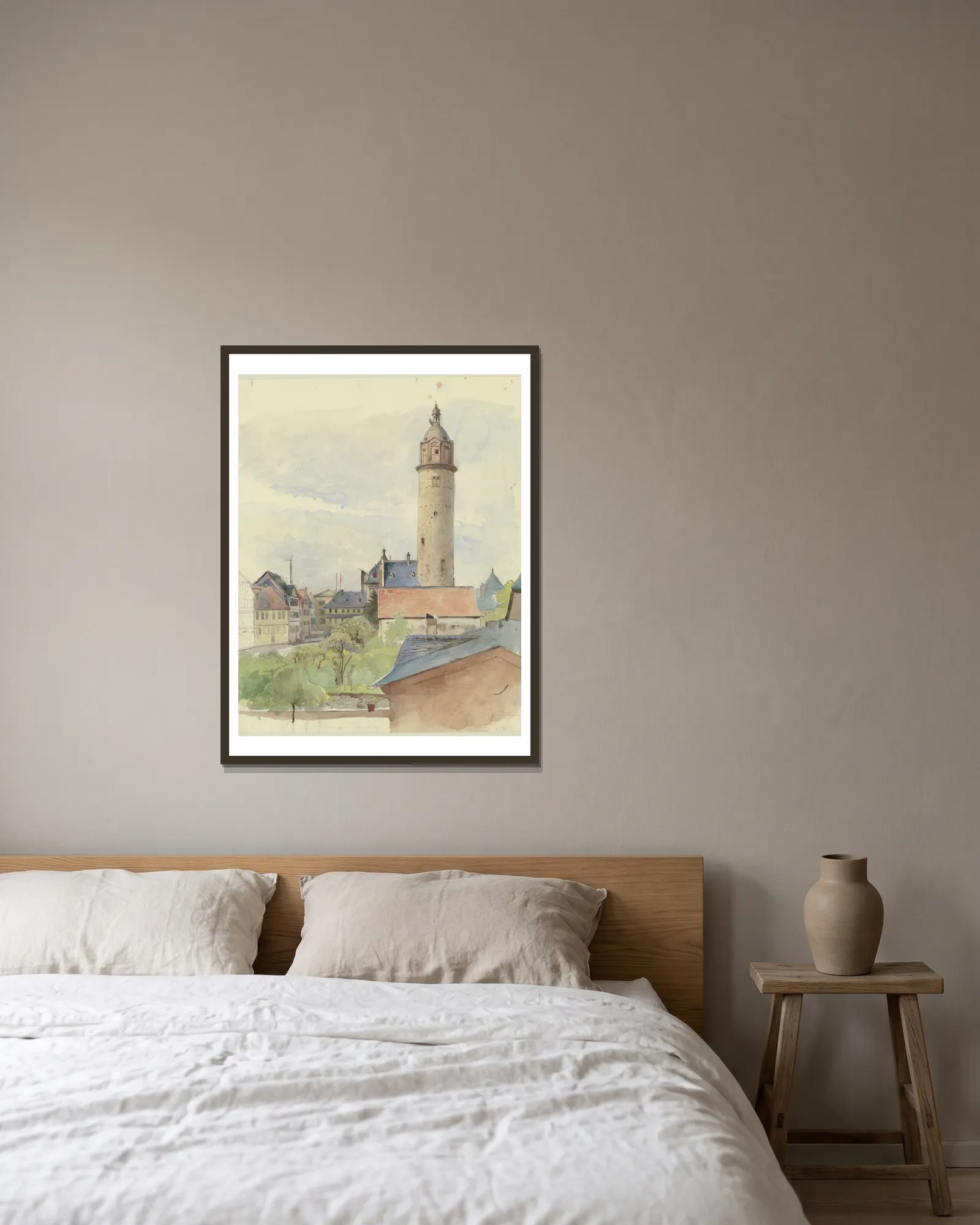Höchst castle av Jakob Becker inramad på en vägg