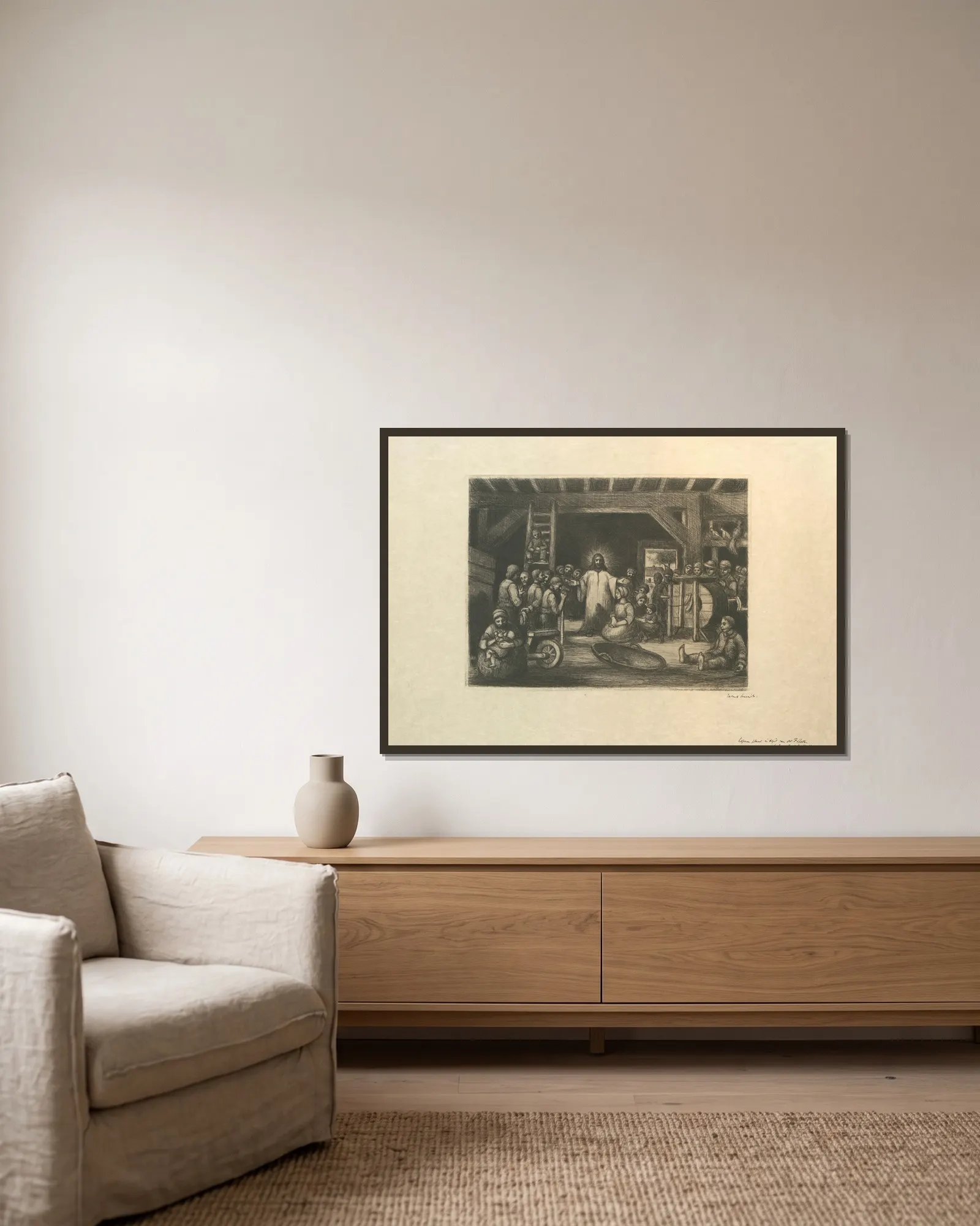 Christus (20th century) av Jakob Smits inramad på en vägg