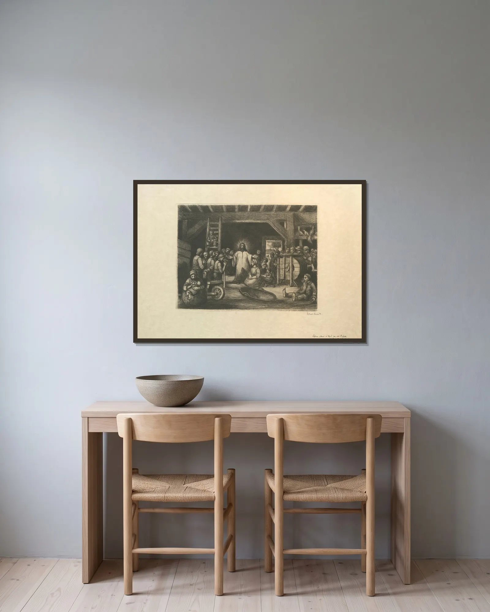 Christus (20th century) av Jakob Smits inramad på en vägg