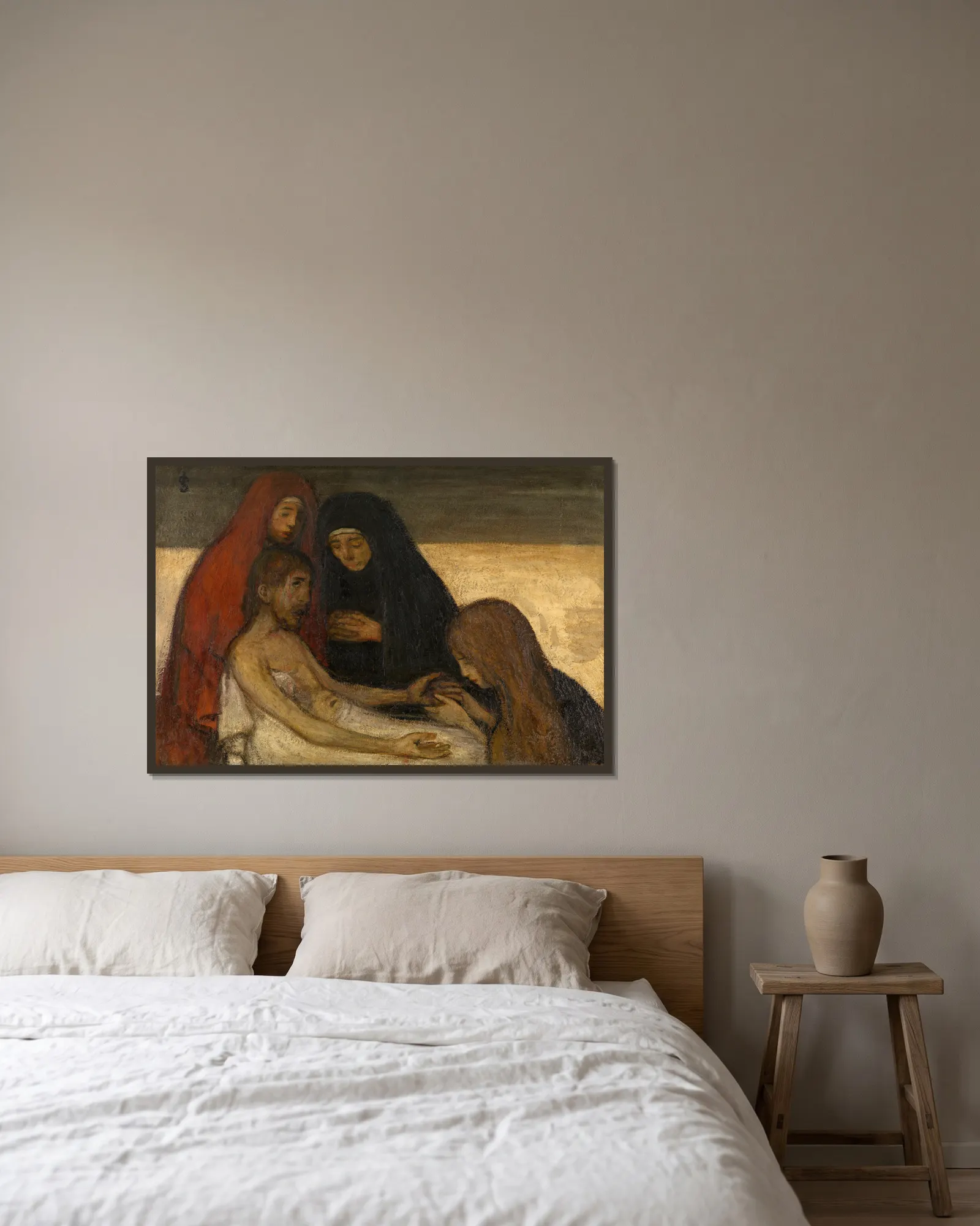 Pietà av Jakob Smits inramad på en vägg