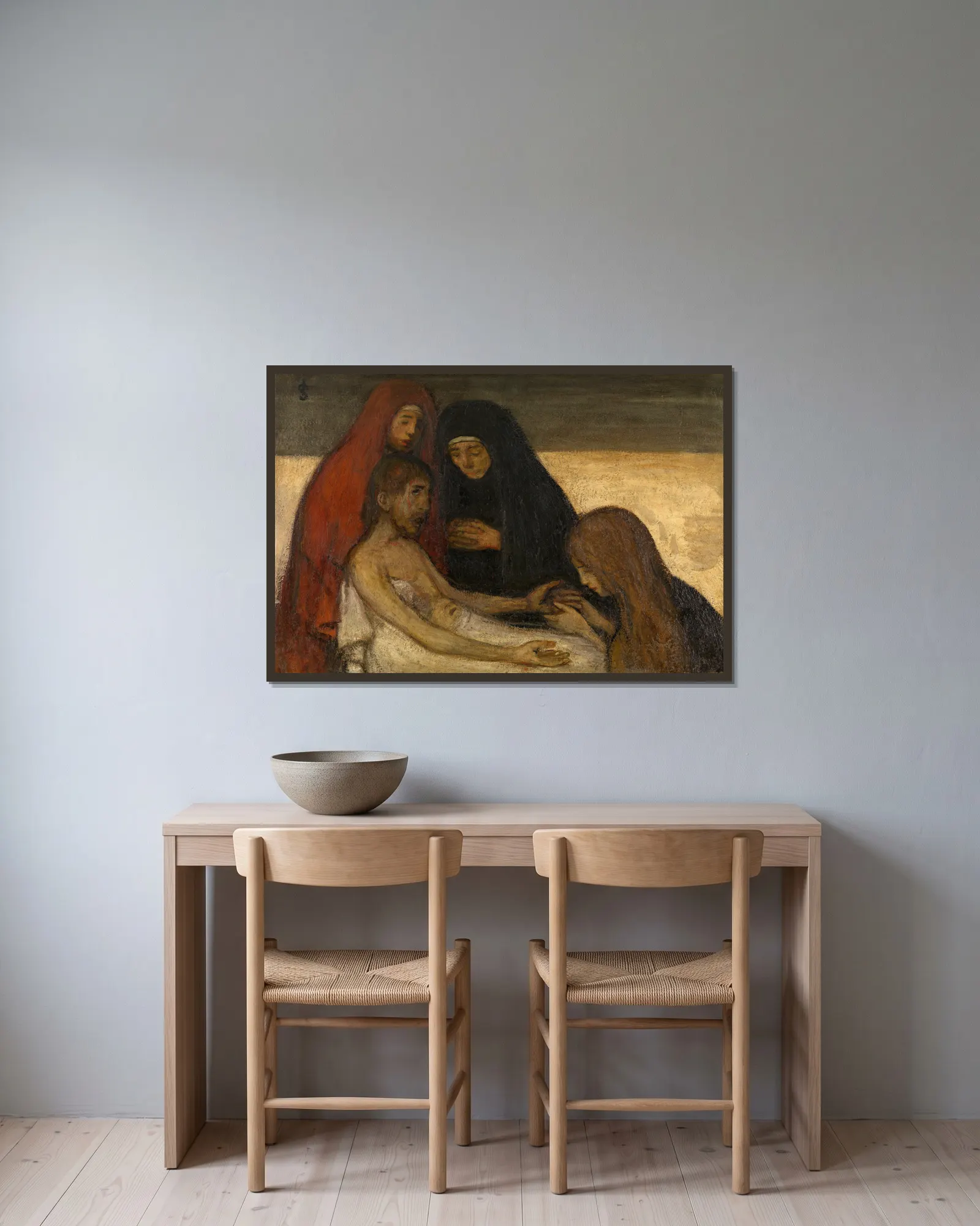 Pietà av Jakob Smits inramad på en vägg