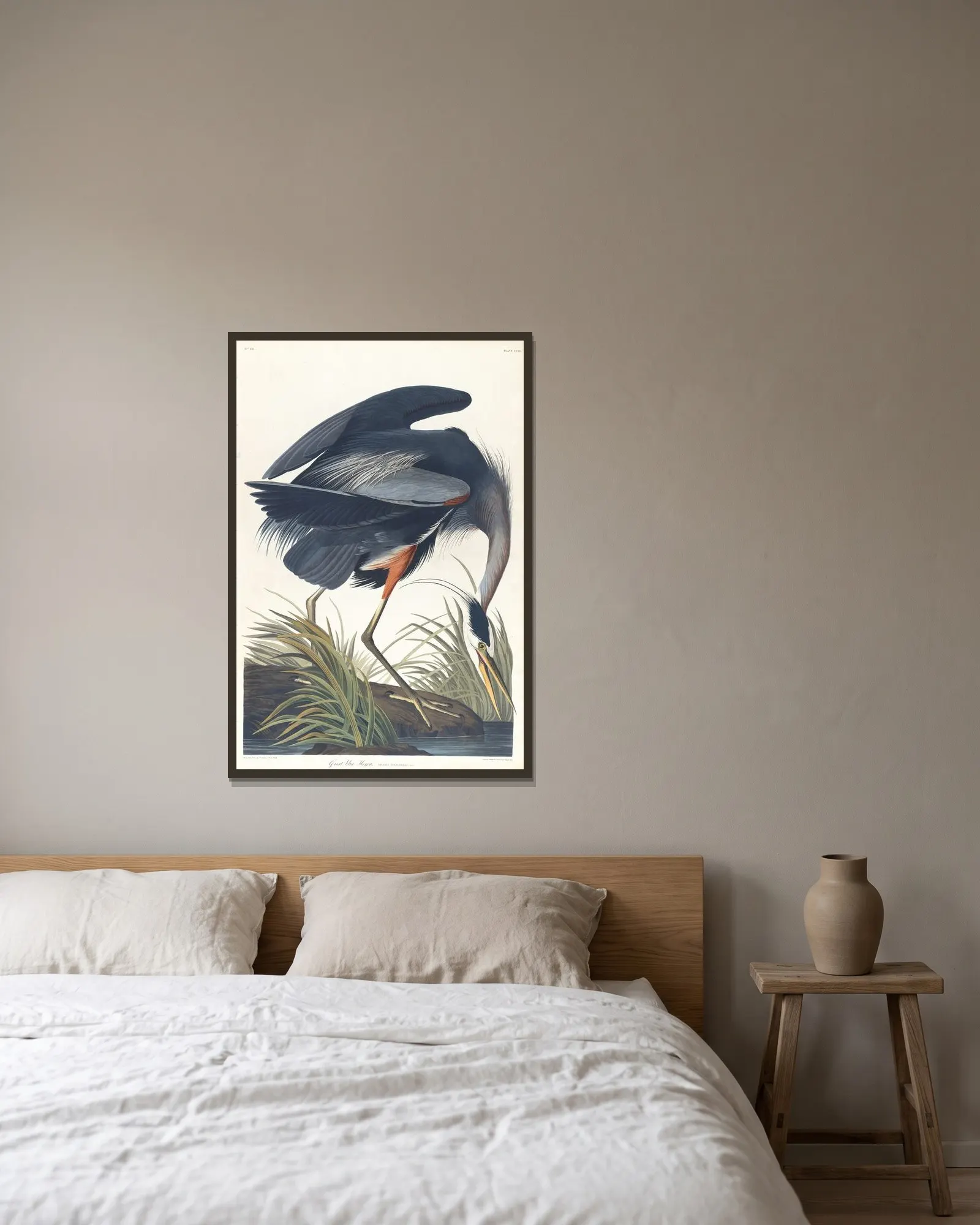 Great blue heron av John James Audubon inramad på en vägg