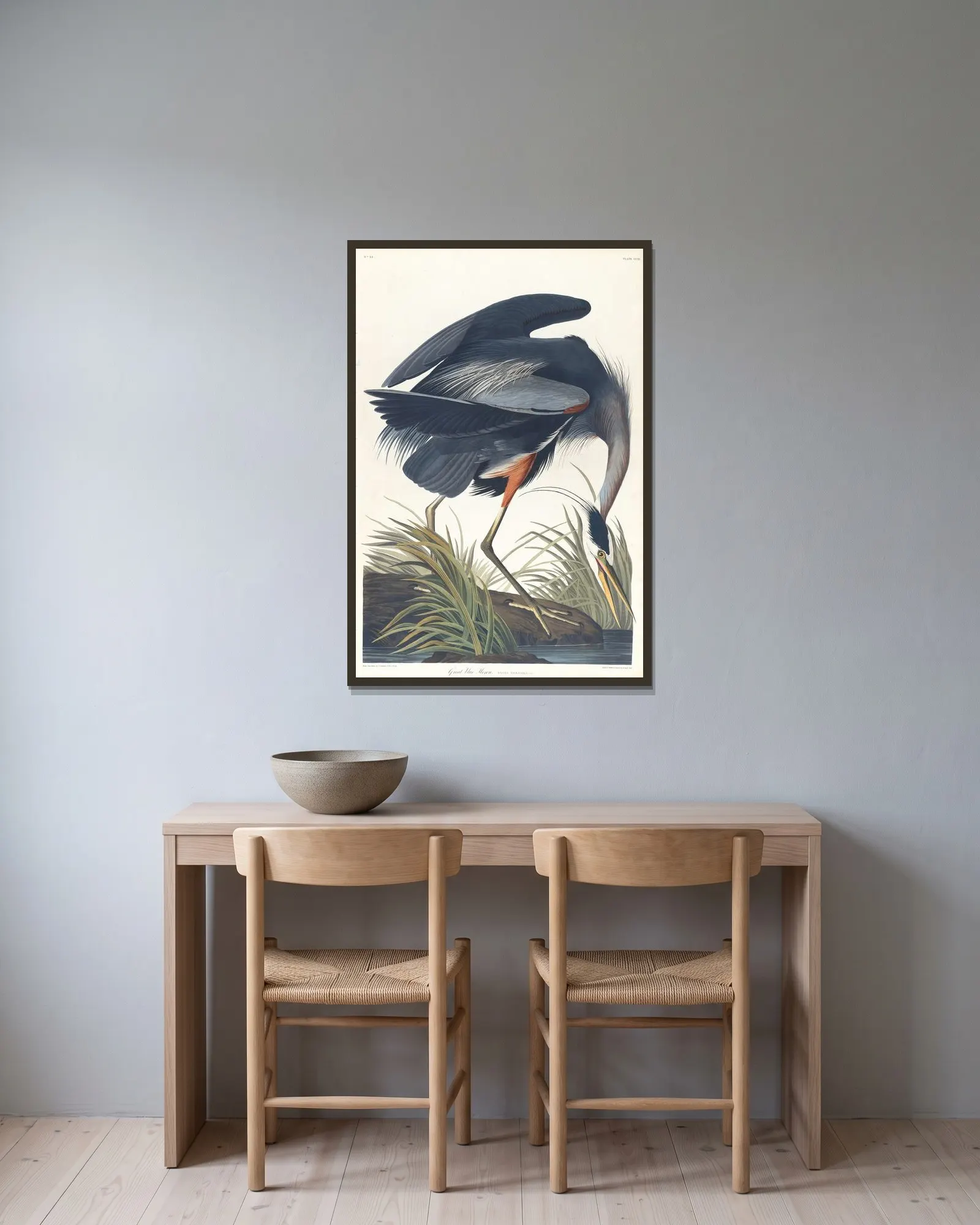 Great blue heron av John James Audubon inramad på en vägg