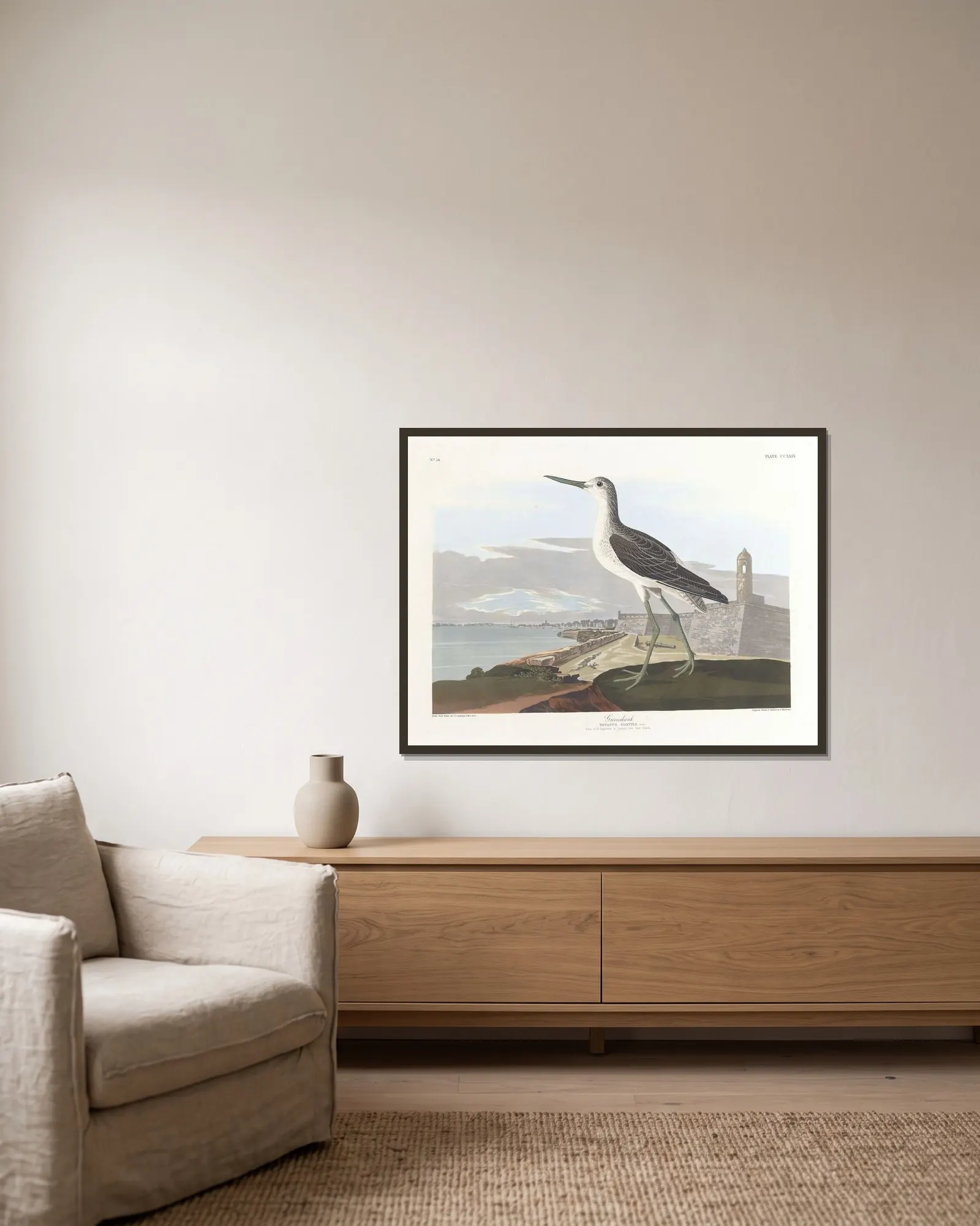Greenshank av John James Audubon inramad på en vägg