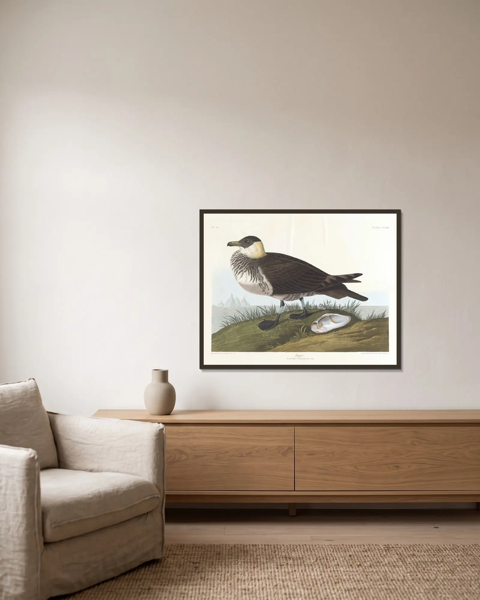 Jager av John James Audubon inramad på en vägg